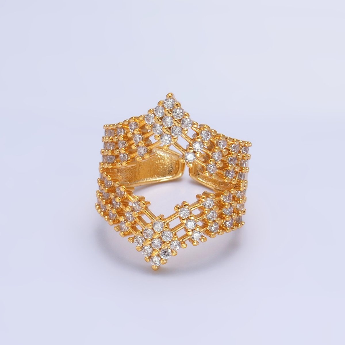 24K Gold Filled Micro Paved CZ Chevron Ring in Gold & Silver | O542 O544 - DLUXCA