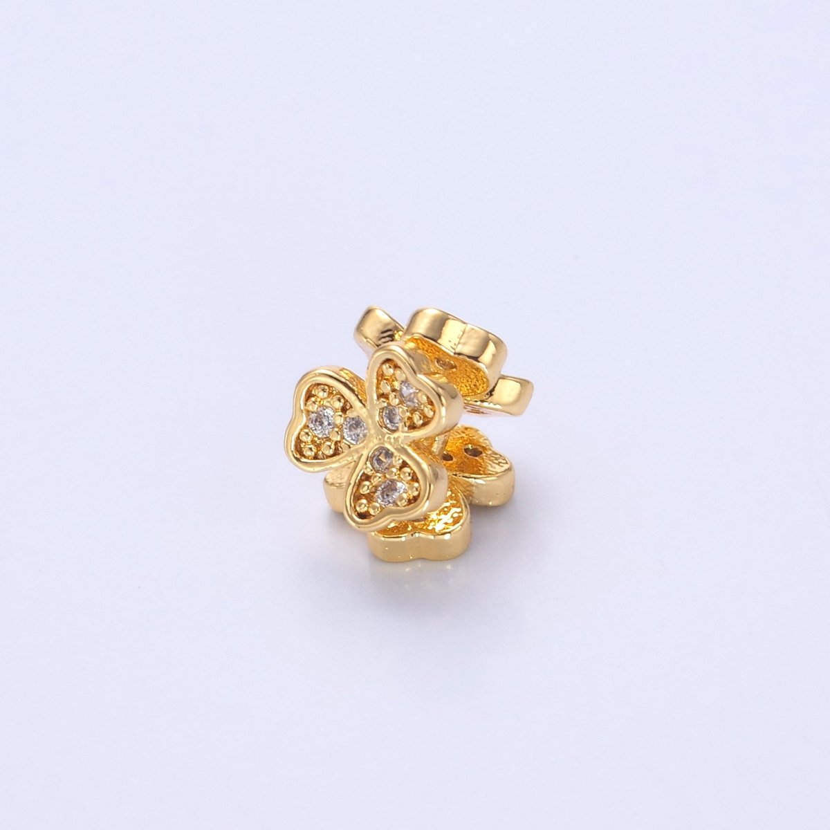24K Gold Filled Micro Paved CZ Clover Flower Bead in Gold & Silver | B647 - DLUXCA