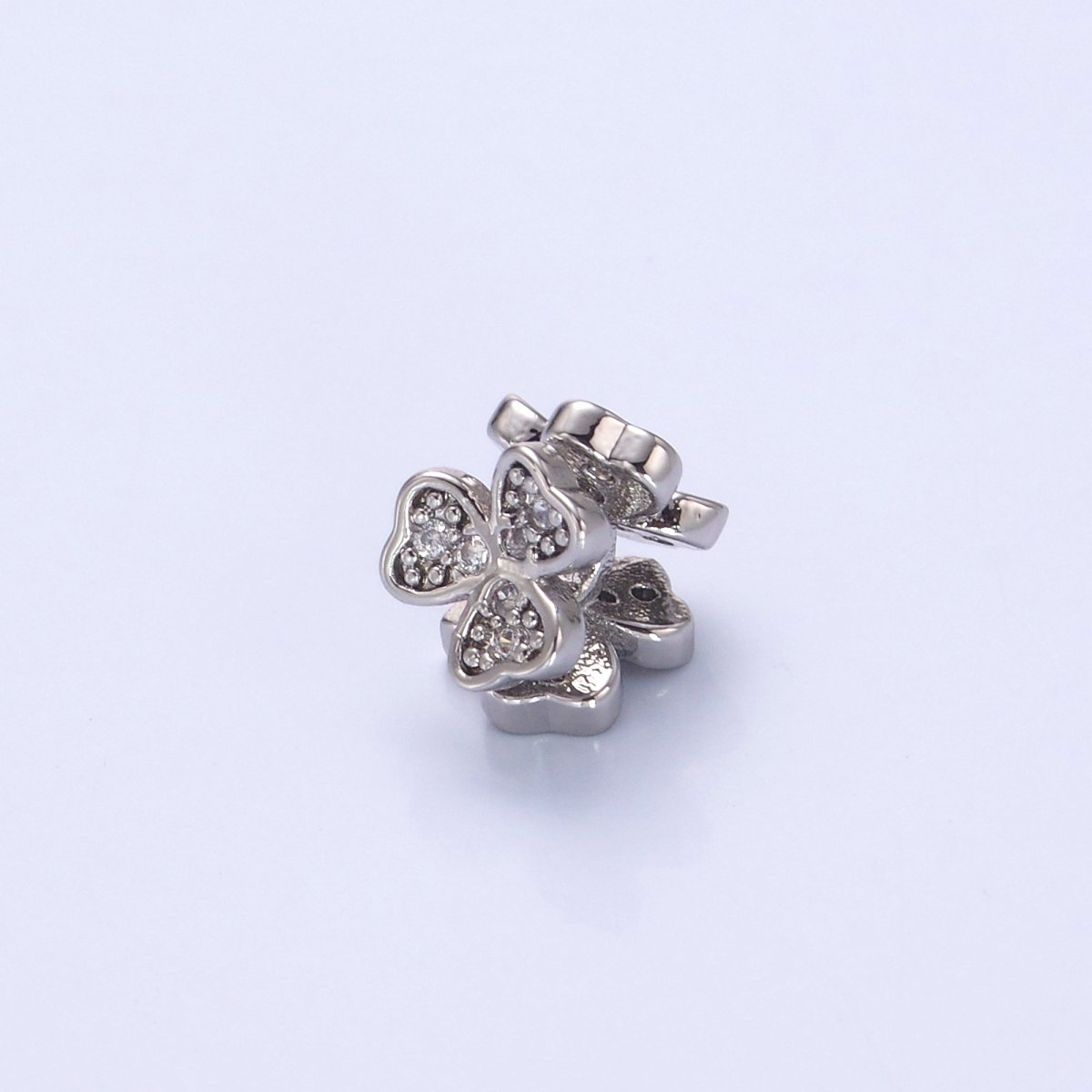 24K Gold Filled Micro Paved CZ Clover Flower Bead in Gold & Silver | B647 - DLUXCA