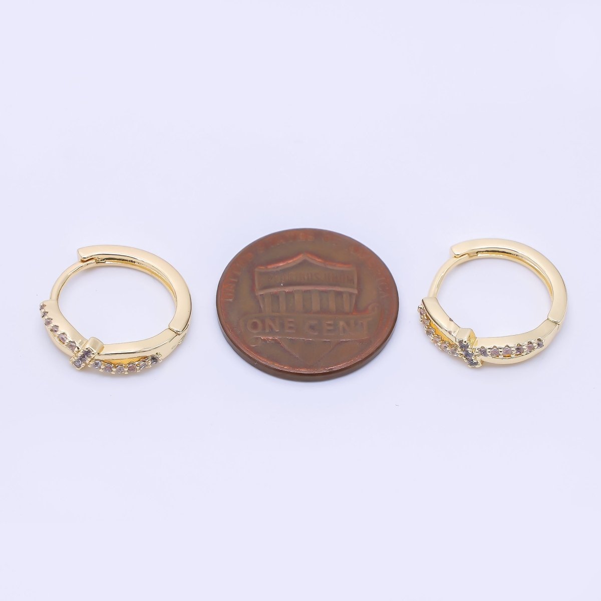 24K Gold Filled Micro Paved CZ Cluster Bow Lever Back Hoops Earrings in Gold & Silver | AB1601 AB1602 - DLUXCA