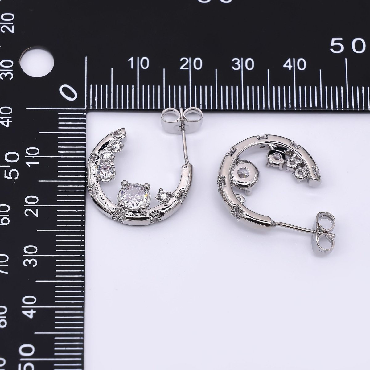 24K Gold Filled Micro Paved CZ Crescent C - Hoops Earrings in Gold & Silver | AJ - 079 AJ - 080 - DLUXCA