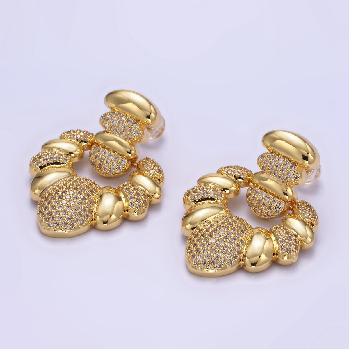24K Gold Filled Micro Paved CZ Croissant Geometric Drop Stud Earrings | Q140 - DLUXCA