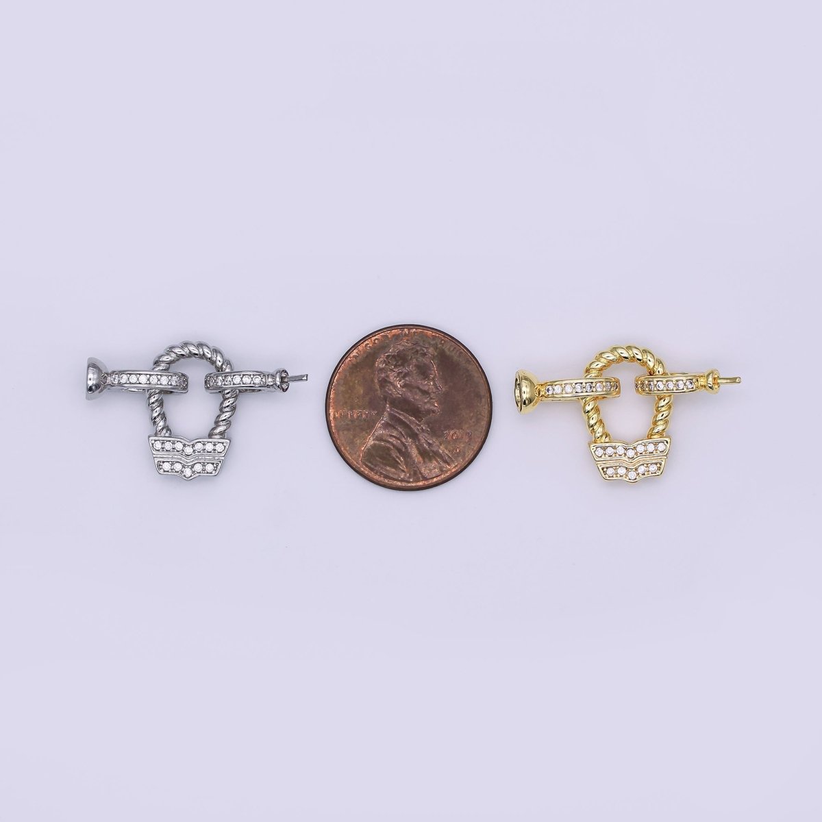 24K Gold Filled Micro Paved CZ Croissant Needle Bead Clasps Closure Findings Set in Gold & Silver | Z1265 - DLUXCA