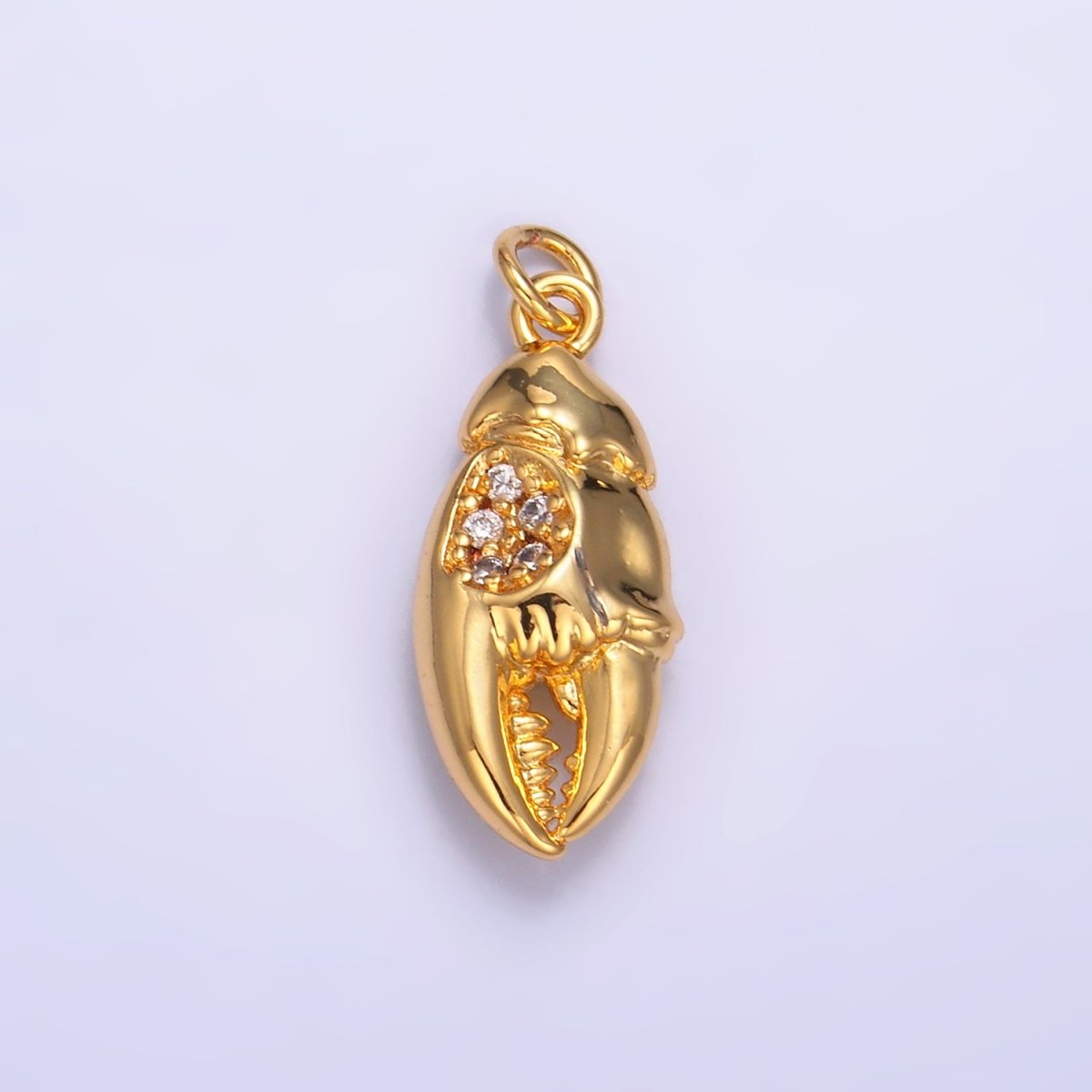 24K Gold Filled Micro Paved CZ Crustacean Crab Claw Charm in Gold & Silver | W381 - DLUXCA