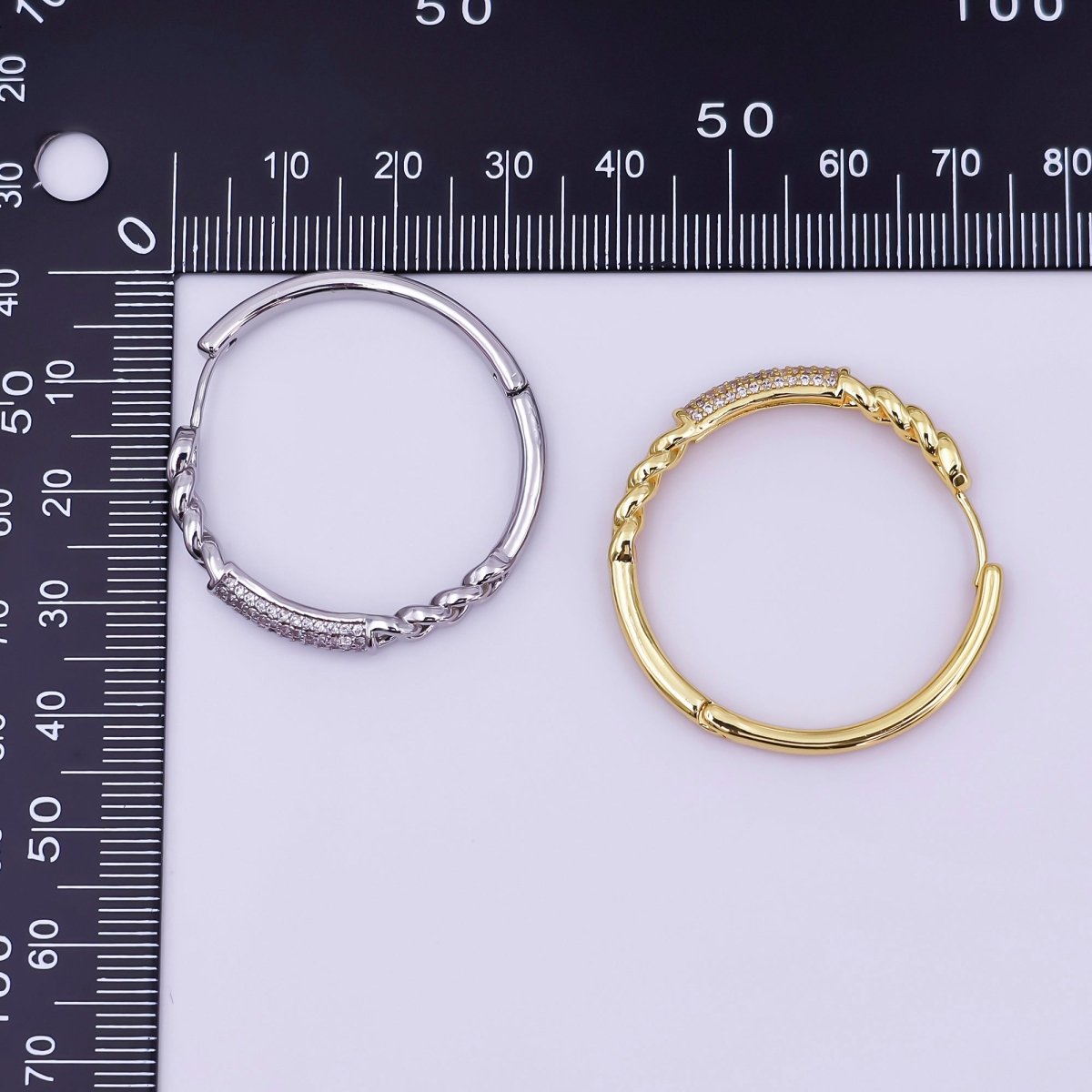 24K Gold Filled Micro Paved CZ Curb Link Hoop Earrings in Gold & Silver | AI545 AI546 - DLUXCA