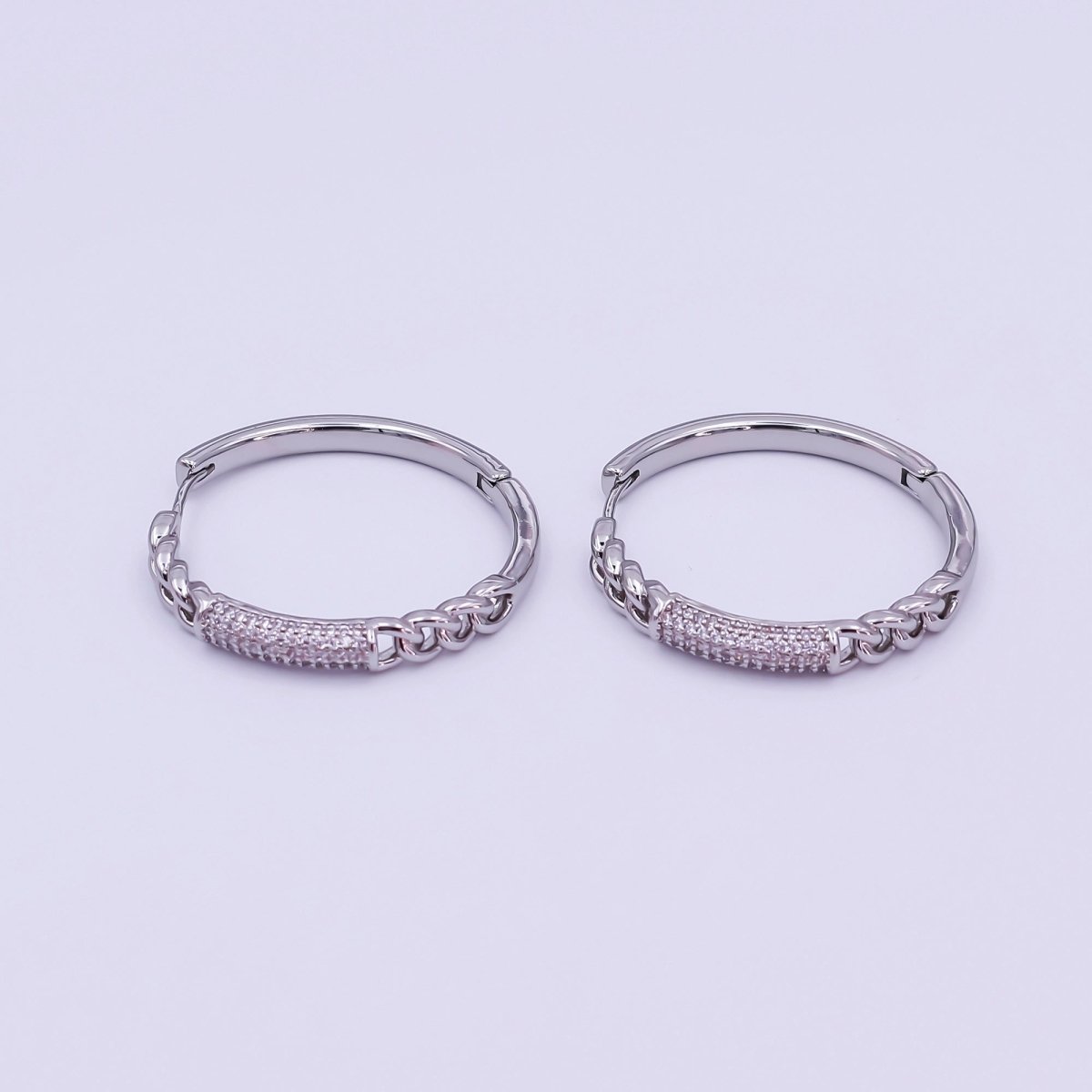 24K Gold Filled Micro Paved CZ Curb Link Hoop Earrings in Gold & Silver | AI545 AI546 - DLUXCA