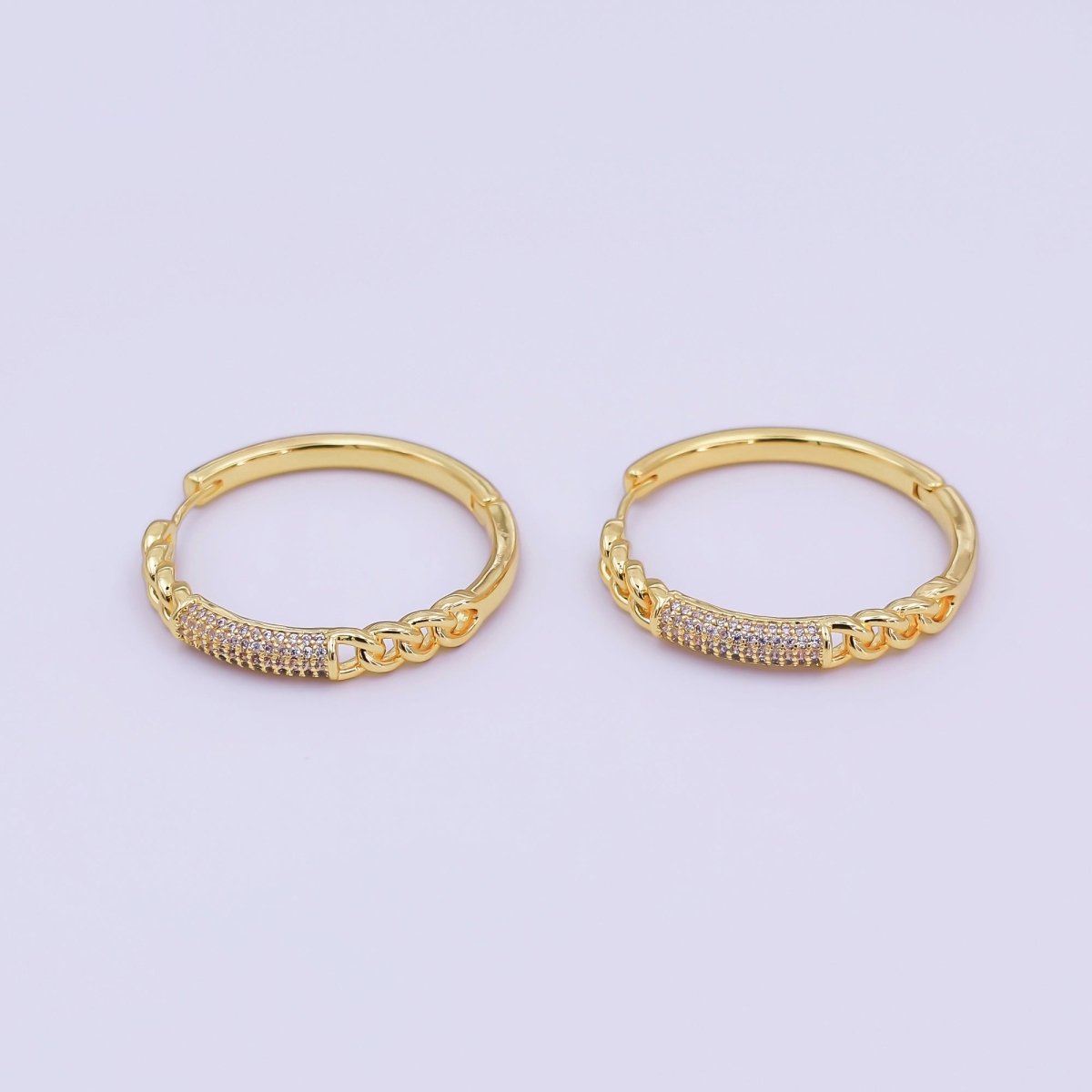 24K Gold Filled Micro Paved CZ Curb Link Hoop Earrings in Gold & Silver | AI545 AI546 - DLUXCA