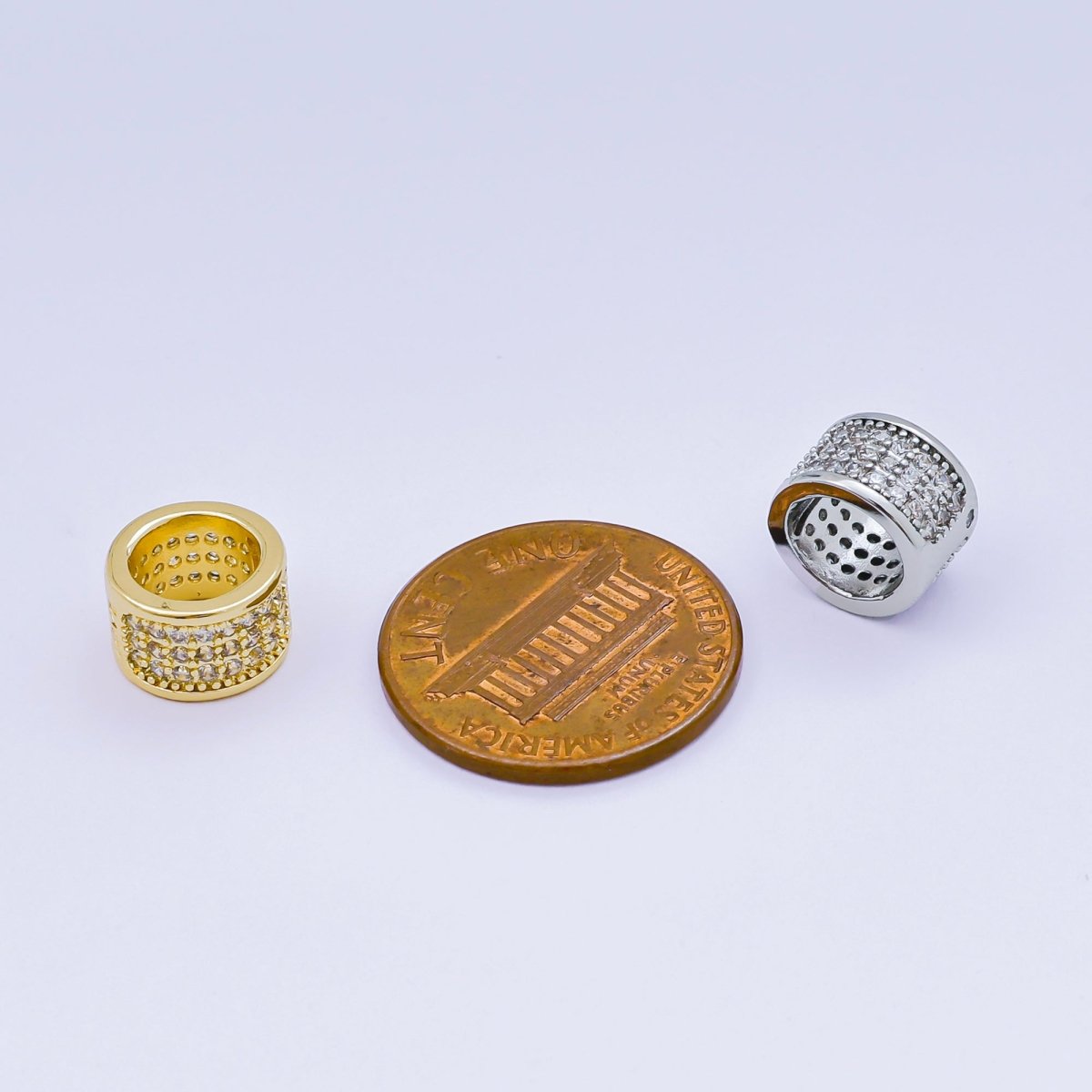 24K Gold Filled Micro Paved CZ Cylinder Luxe Barrel Bead Spacer in Silver & Gold | B033 - DLUXCA