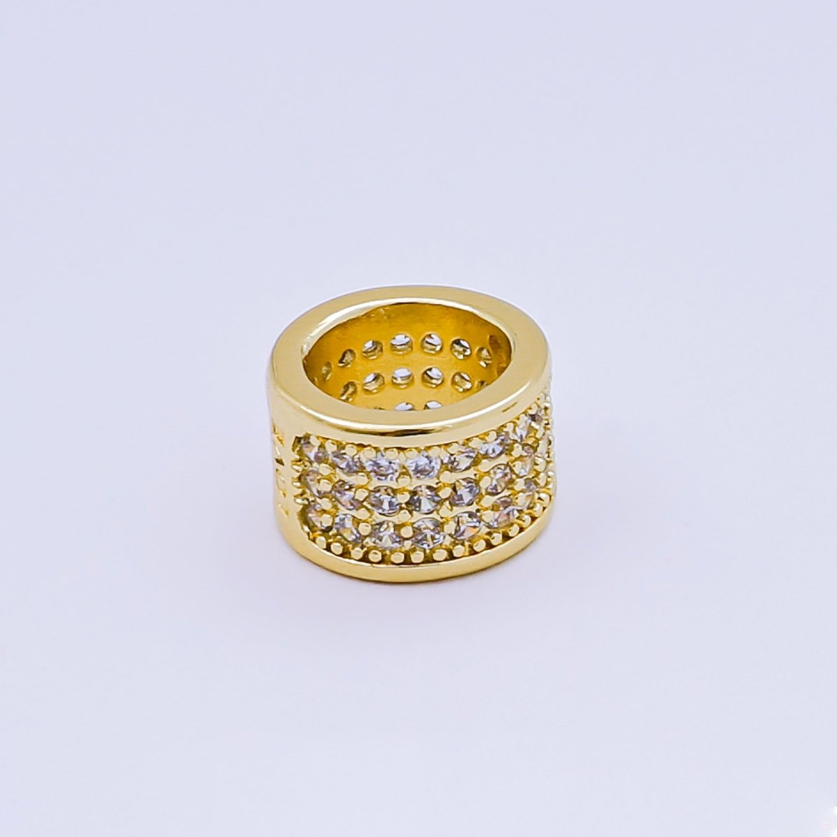 24K Gold Filled Micro Paved CZ Cylinder Luxe Barrel Bead Spacer in Silver & Gold | B033 - DLUXCA