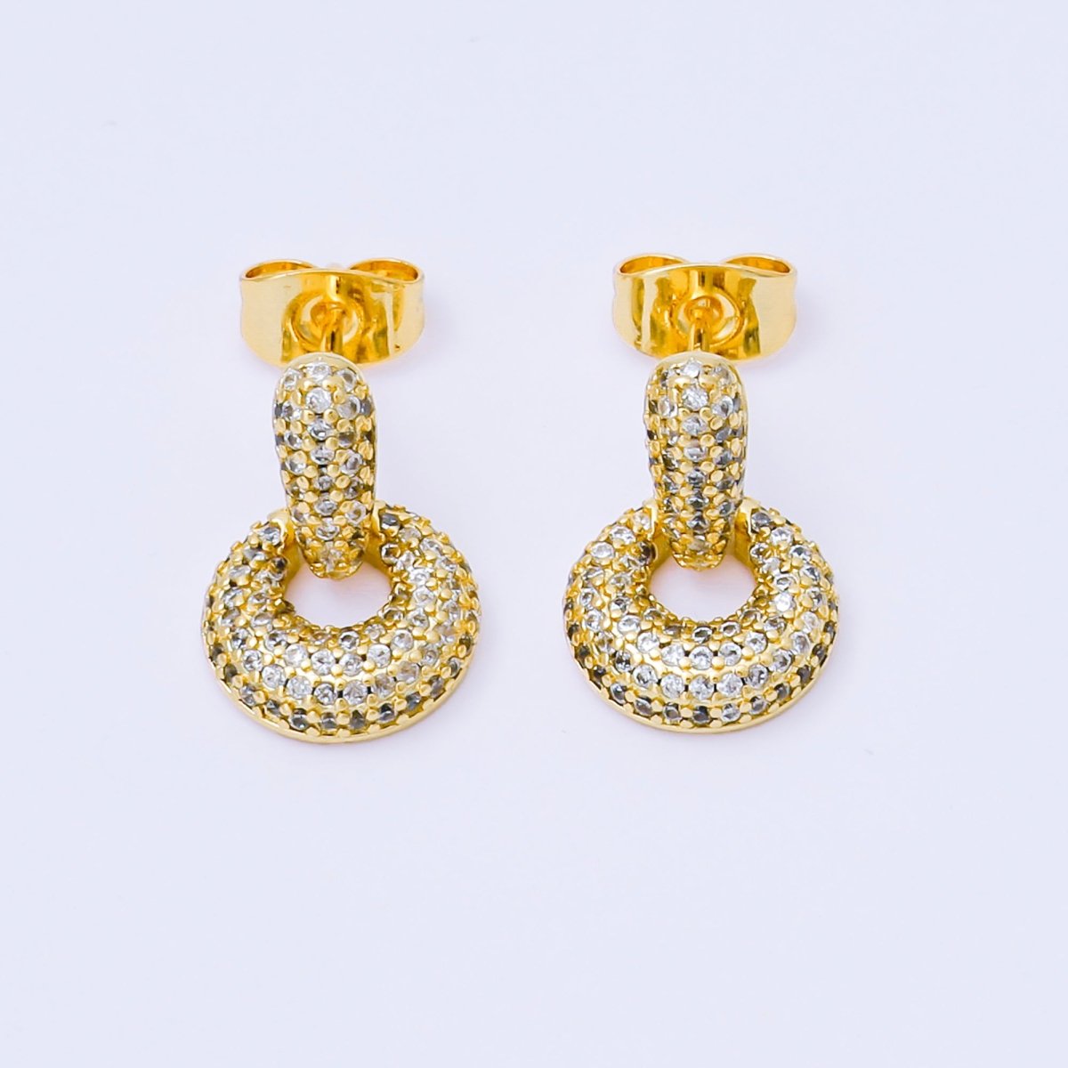 24K Gold Filled Micro Paved CZ Door Knocker Drop Stud Earrings in Gold & Silver | AJ127 AJ128 - DLUXCA