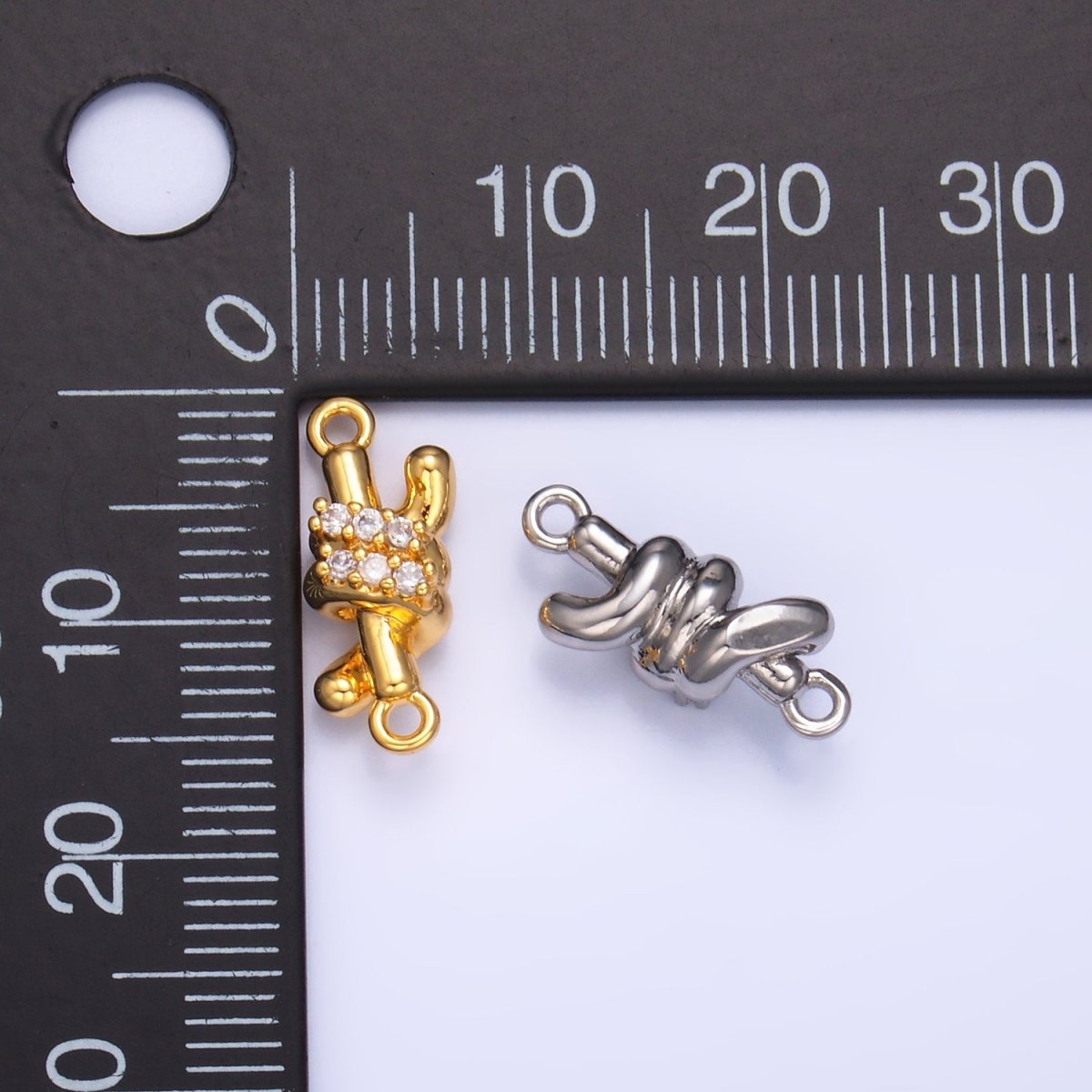24K Gold Filled Micro Paved CZ Double Tube Bar Knot Connector in Gold & Silver | Y005 - DLUXCA