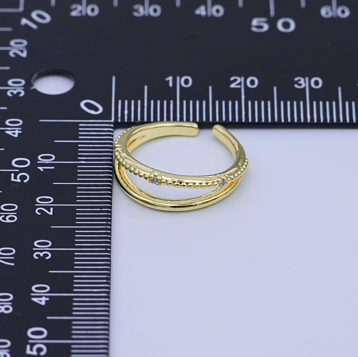 24K Gold Filled Micro Paved CZ Double Twin Moon Gleam Ring | O1442 - DLUXCA