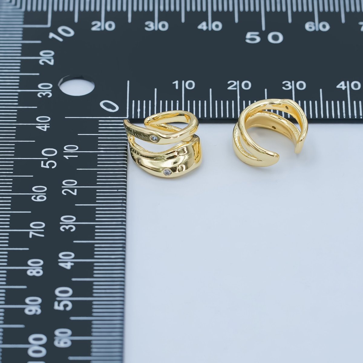 24K Gold Filled Micro Paved CZ Flow Wavefold Double Hammered Textured Earcuff | AI - 182 - DLUXCA