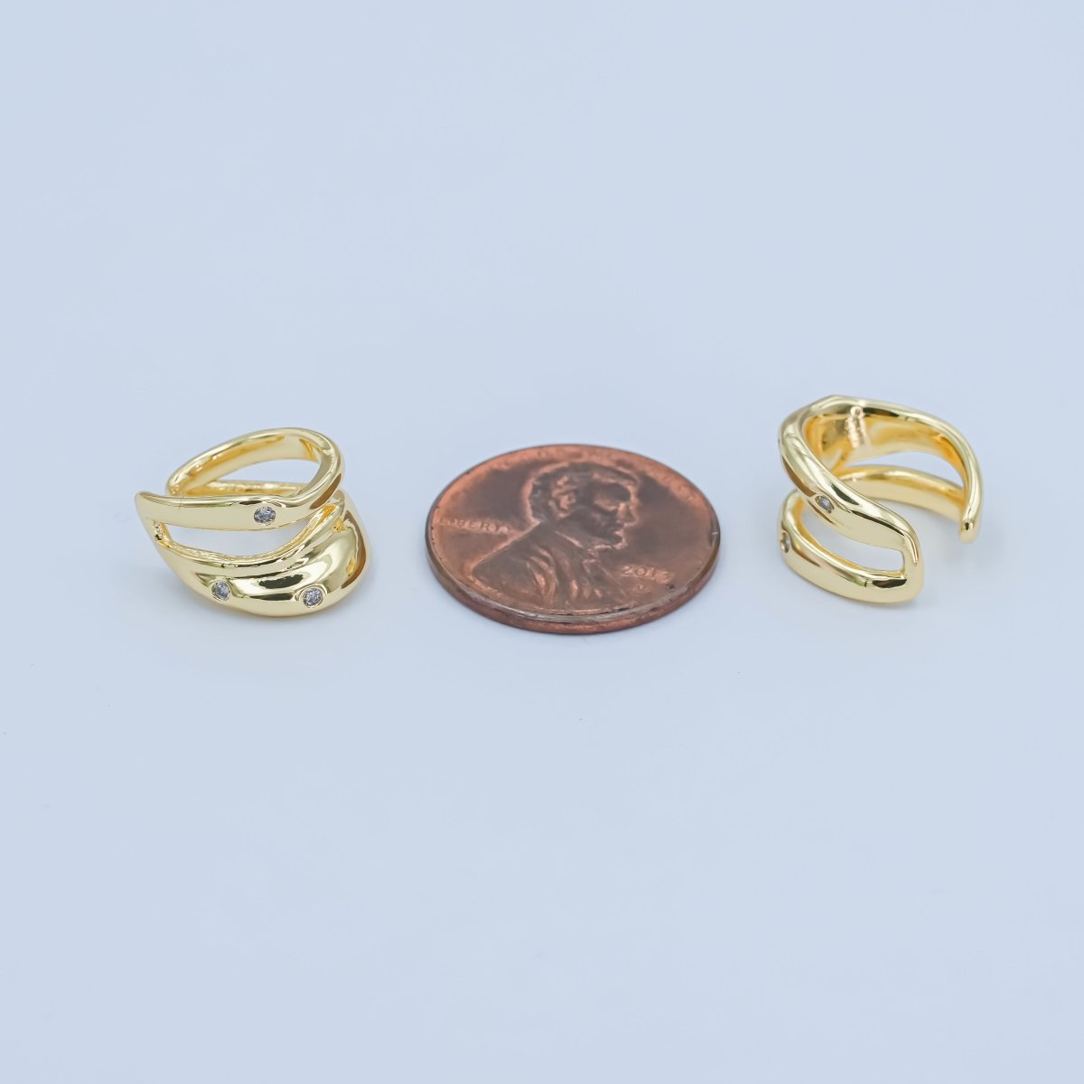 24K Gold Filled Micro Paved CZ Flow Wavefold Double Hammered Textured Earcuff | AI - 182 - DLUXCA