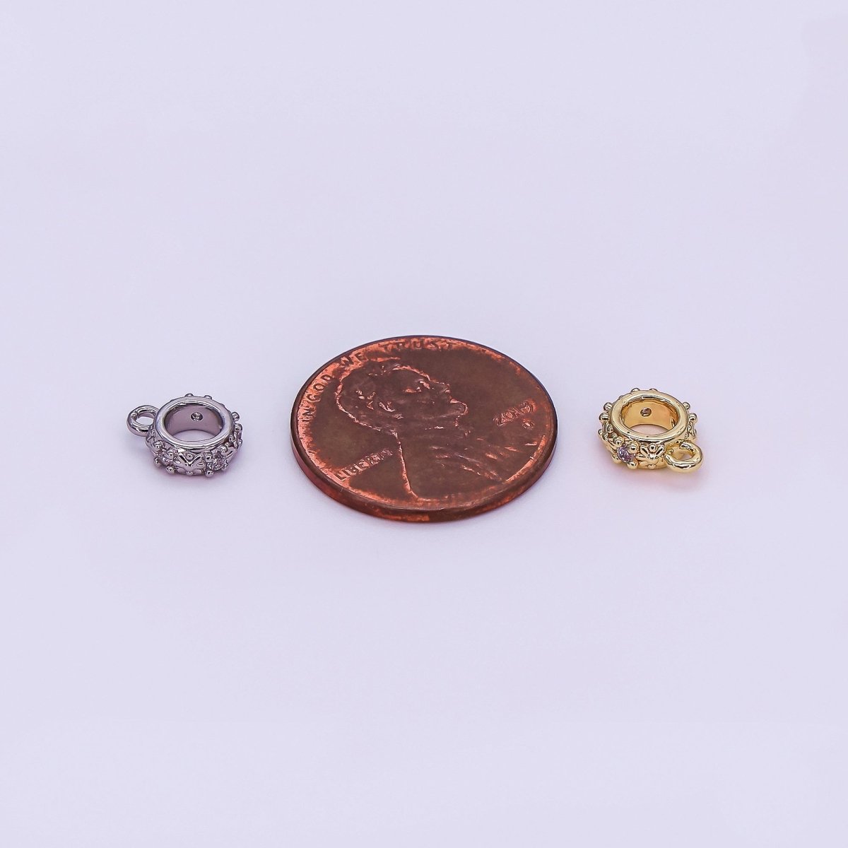 24K Gold Filled Micro Paved CZ Flower Round Floral Bead Spacer in Silver & Gold | Z1281 - DLUXCA