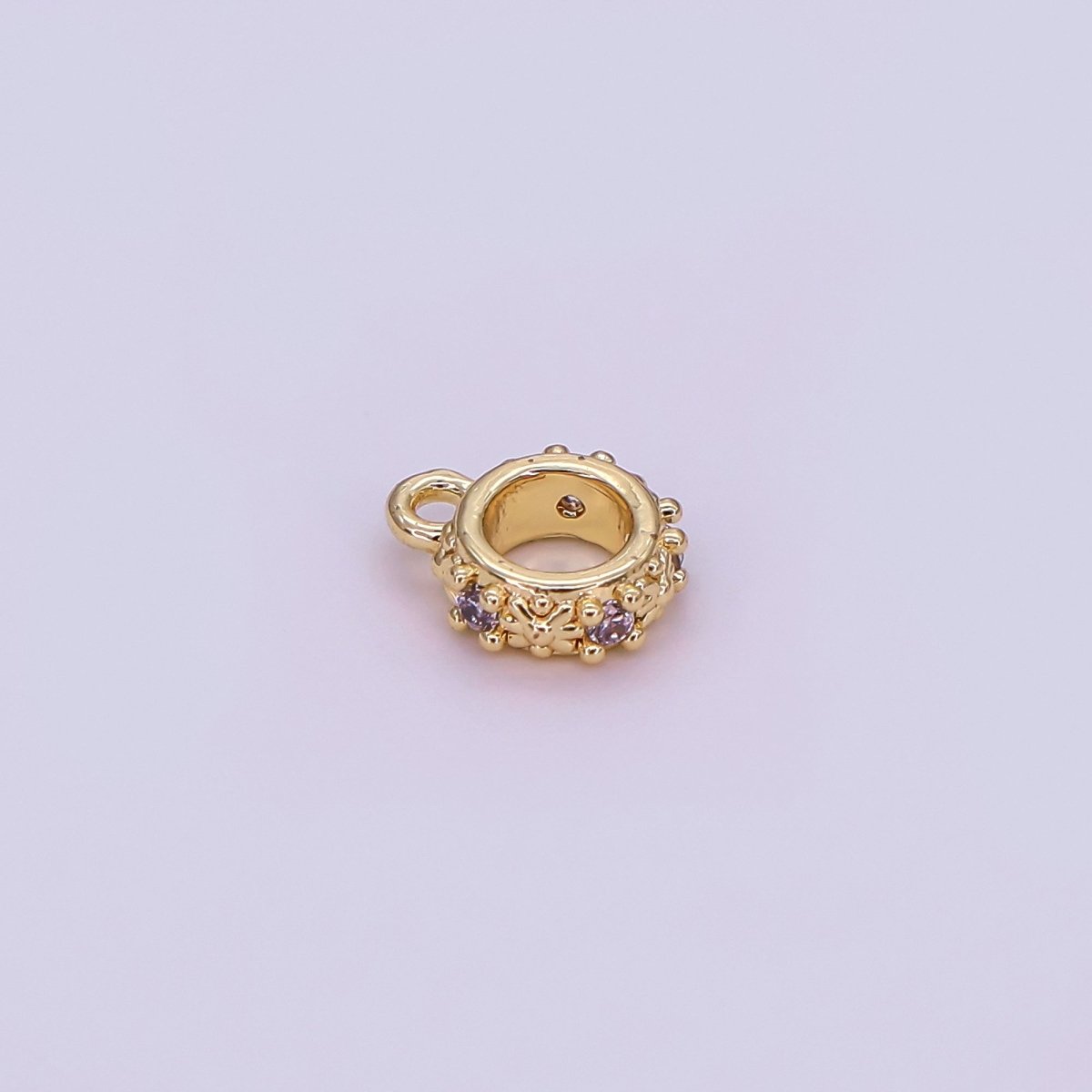 24K Gold Filled Micro Paved CZ Flower Round Floral Bead Spacer in Silver & Gold | Z1281 - DLUXCA