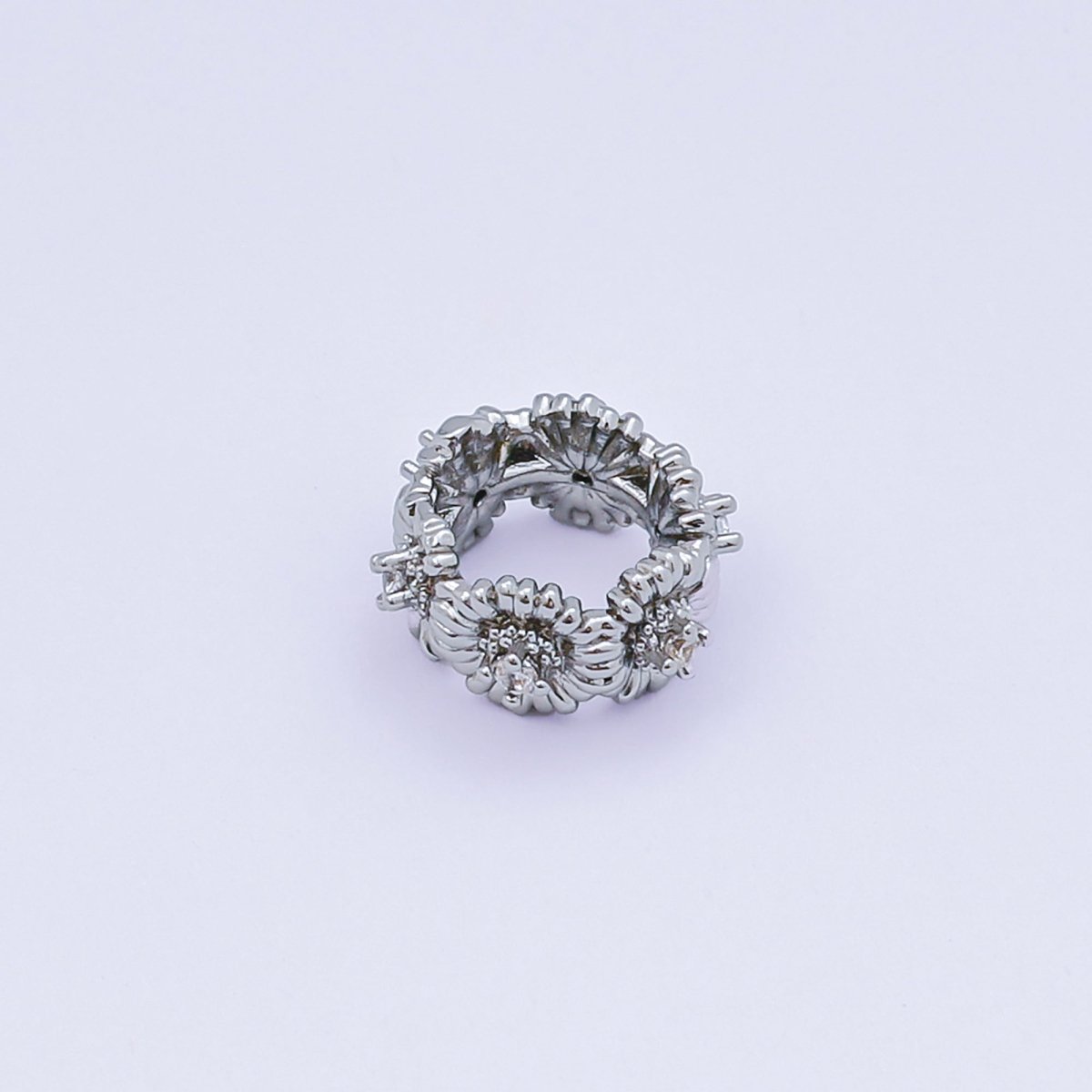 24K Gold Filled Micro Paved CZ Flower Sun Flower Barrel Bead Spacer in Silver & Gold | B008 - DLUXCA