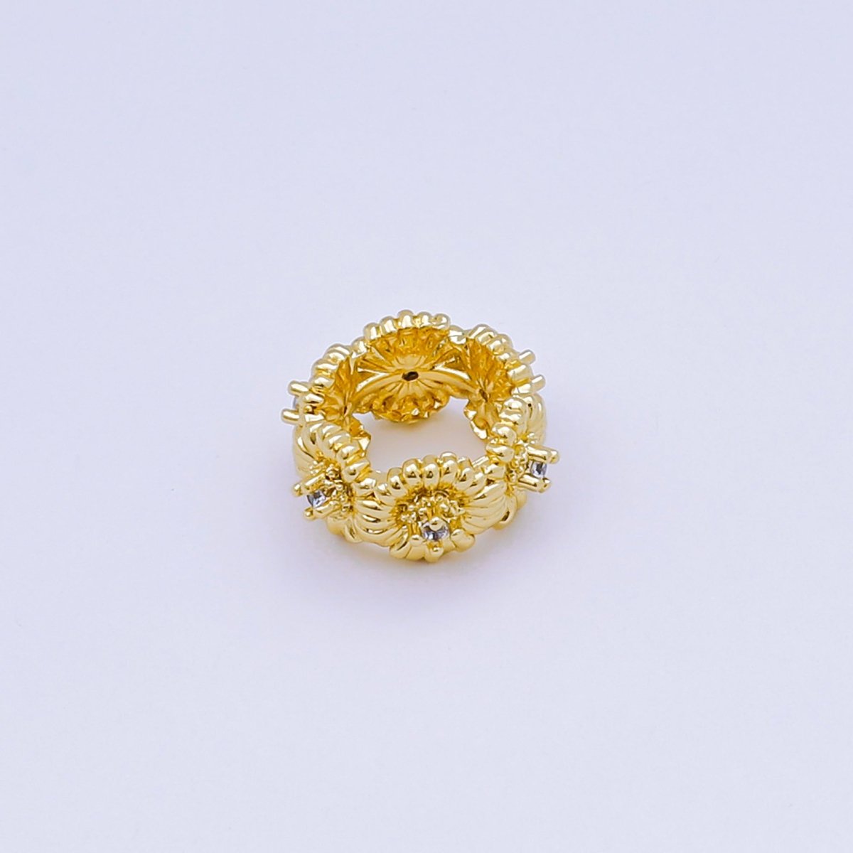 24K Gold Filled Micro Paved CZ Flower Sun Flower Barrel Bead Spacer in Silver & Gold | B008 - DLUXCA