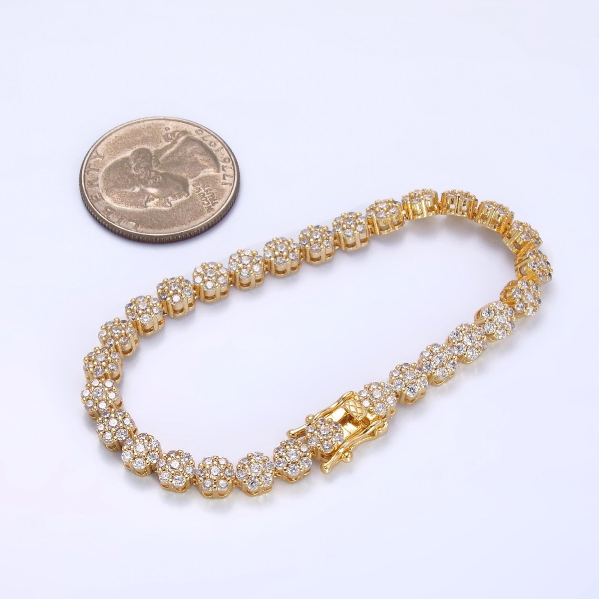 24K Gold Filled Micro Paved CZ Flower Tennis Chain Bracelet in Gold & Silver | WA - 3038 WA - 3039 - DLUXCA