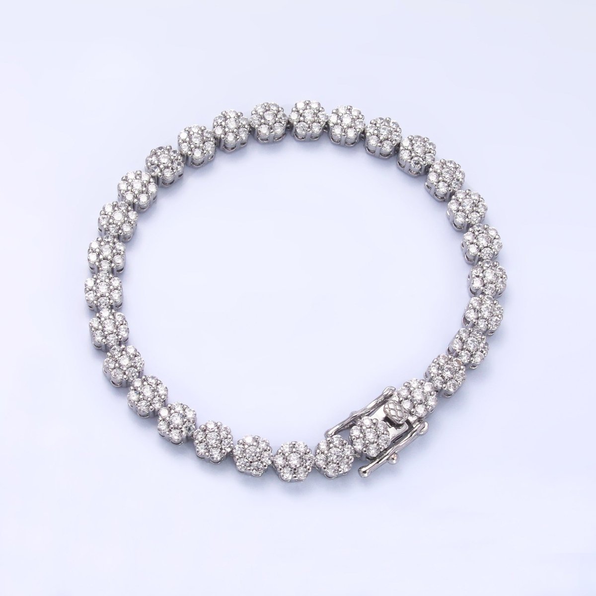 24K Gold Filled Micro Paved CZ Flower Tennis Chain Bracelet in Gold & Silver | WA - 3038 WA - 3039 - DLUXCA