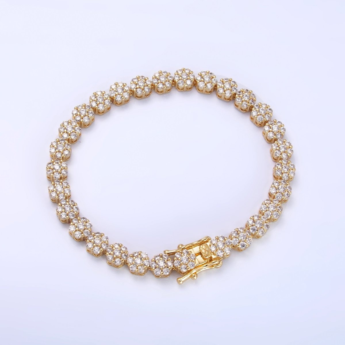 24K Gold Filled Micro Paved CZ Flower Tennis Chain Bracelet in Gold & Silver | WA - 3038 WA - 3039 - DLUXCA