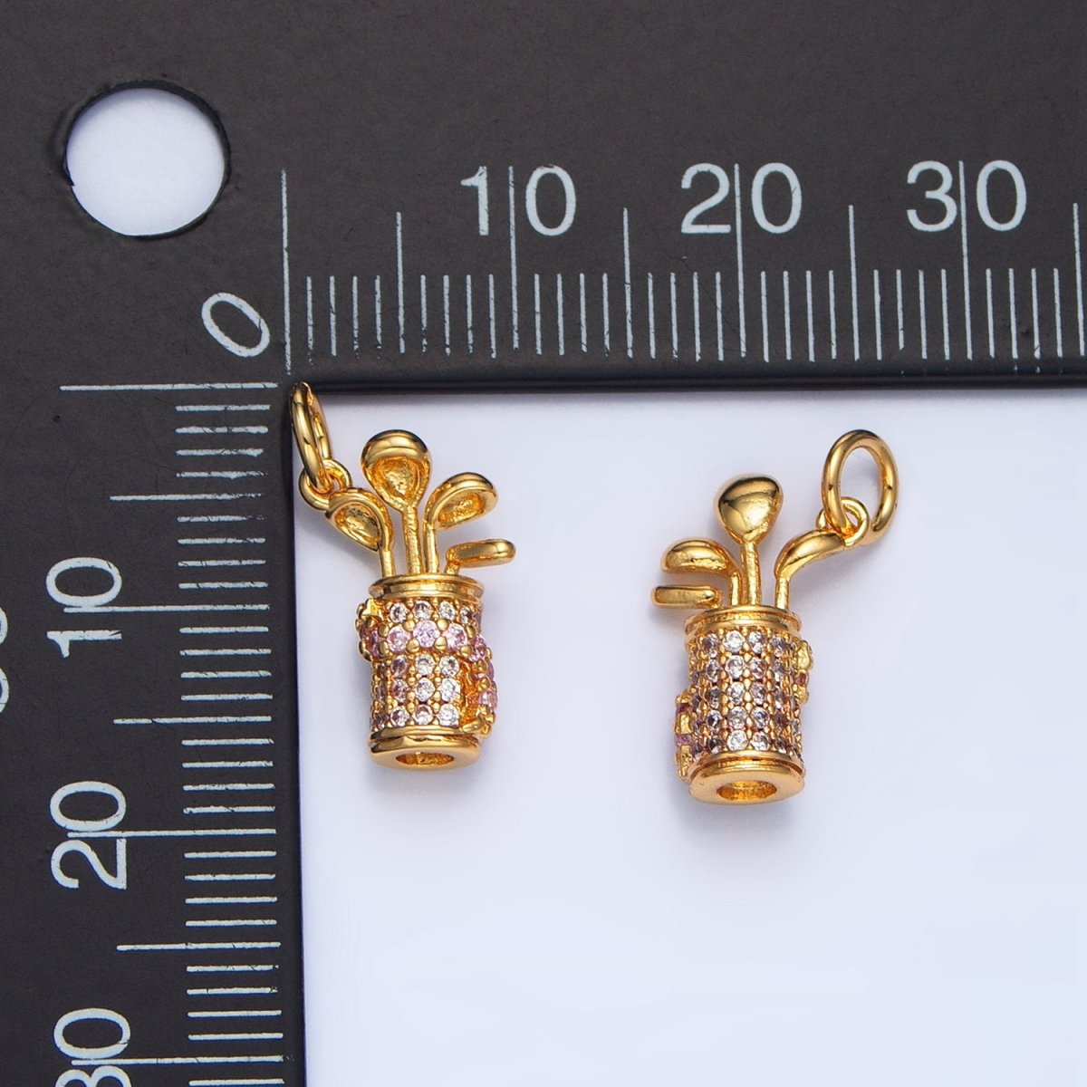 24K Gold Filled Micro Paved CZ Golf Club Sports Charm in Gold & Silver | E370 - DLUXCA