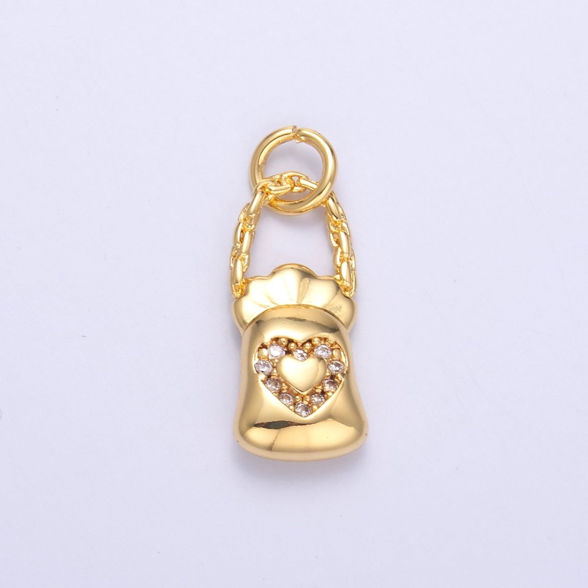 24K Gold Filled Micro Paved CZ Heart Bag Charm in Gold & Silver | C043 - DLUXCA