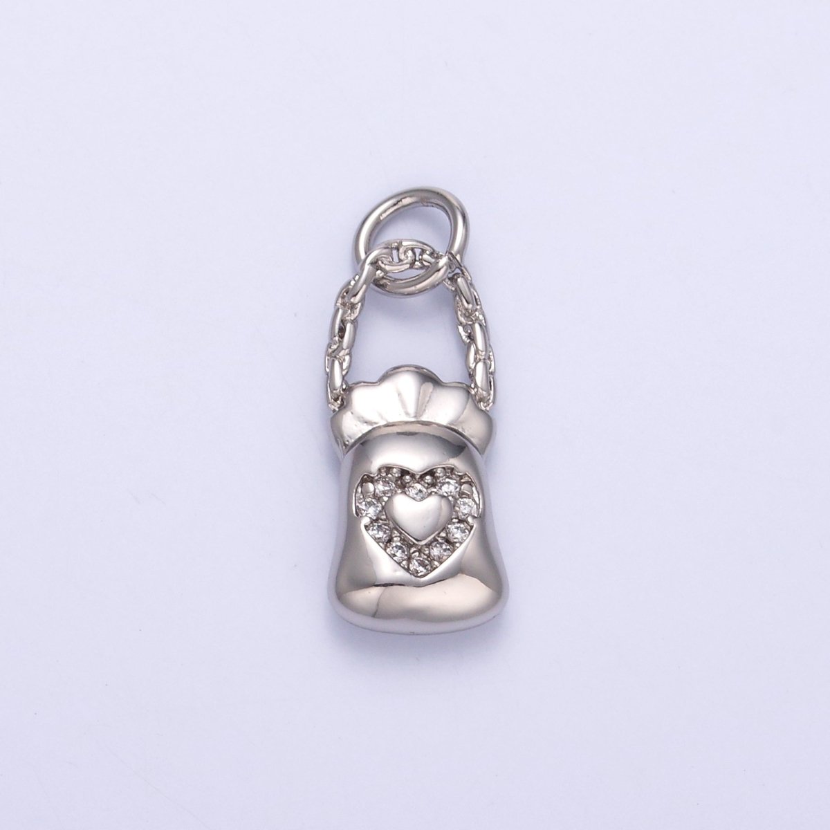 24K Gold Filled Micro Paved CZ Heart Bag Charm in Gold & Silver | C043 - DLUXCA