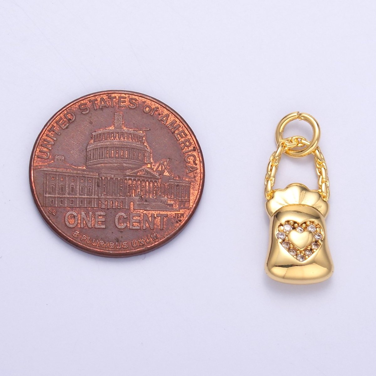 24K Gold Filled Micro Paved CZ Heart Bag Charm in Gold & Silver | C043 - DLUXCA