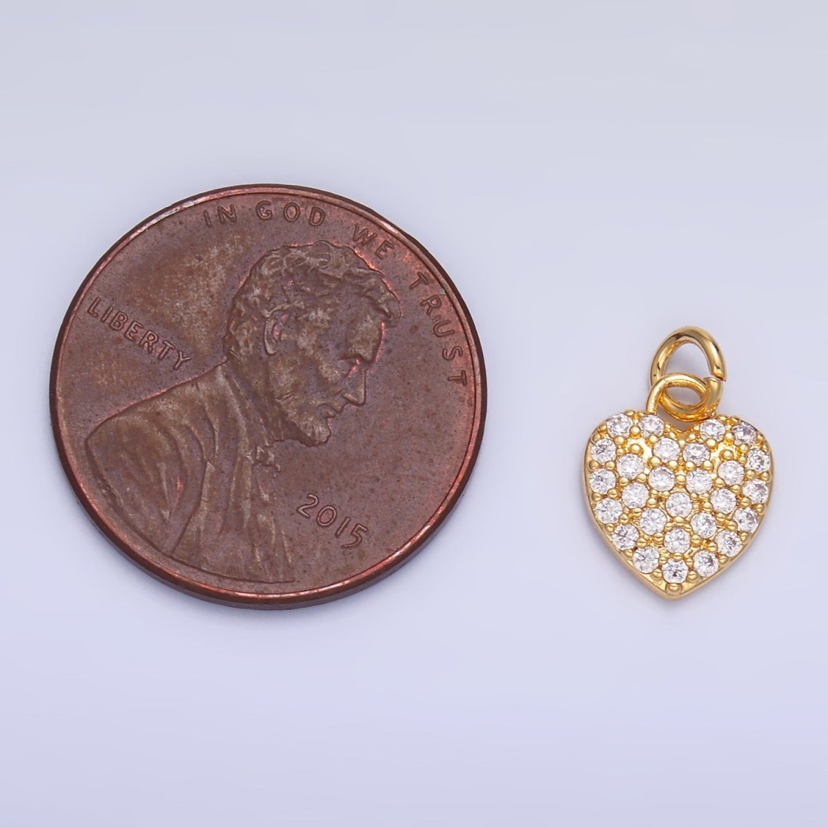 24K Gold Filled Micro Paved CZ Heart Charm in Gold & Silver | W831 - DLUXCA