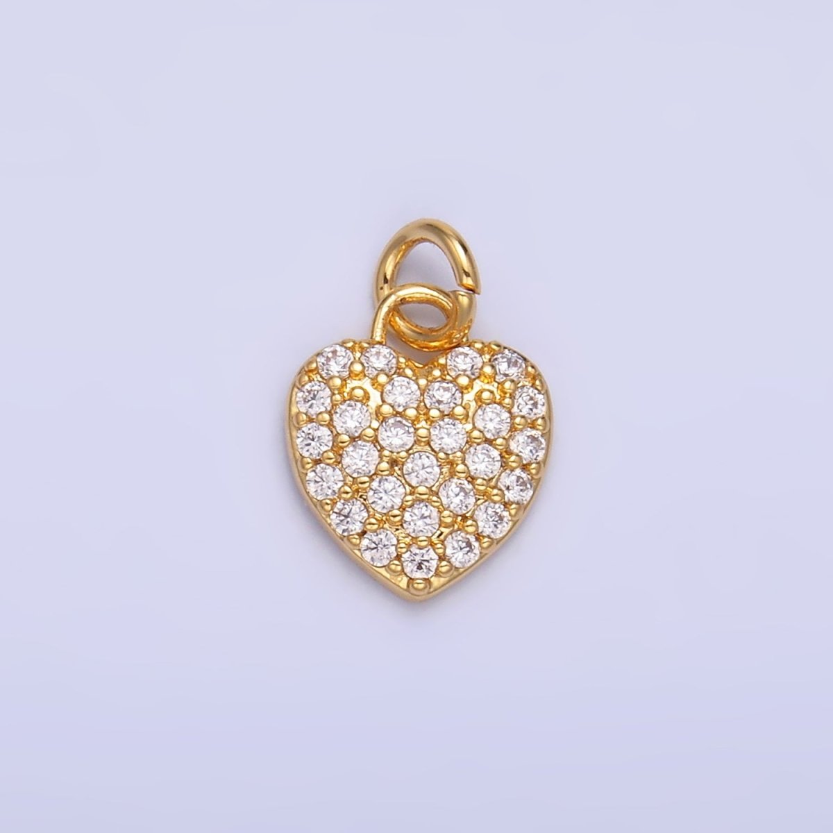 24K Gold Filled Micro Paved CZ Heart Charm in Gold & Silver | W831 - DLUXCA