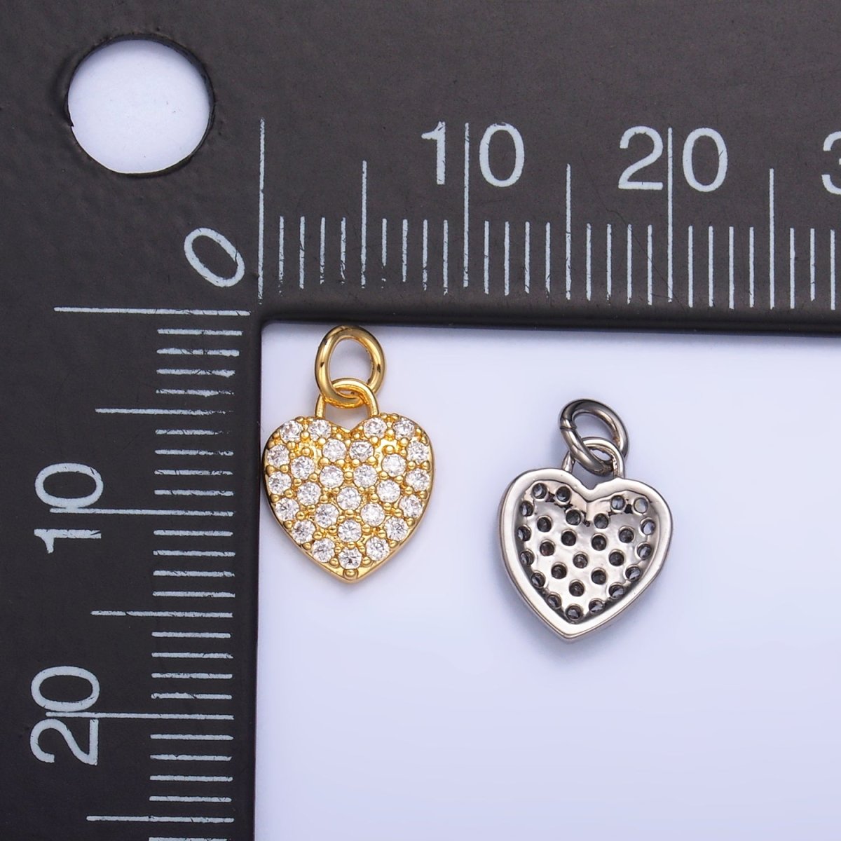 24K Gold Filled Micro Paved CZ Heart Charm in Gold & Silver | W831 - DLUXCA