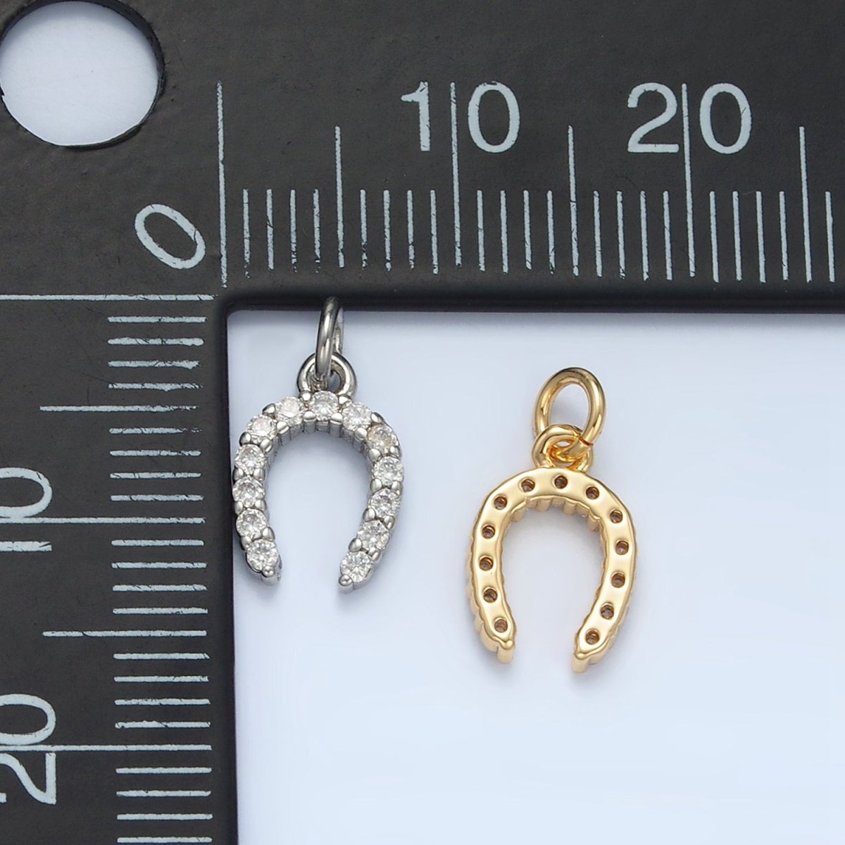 24K Gold Filled Micro Paved CZ Horseshoe Mini Charm in Gold & Silver | X591 - DLUXCA