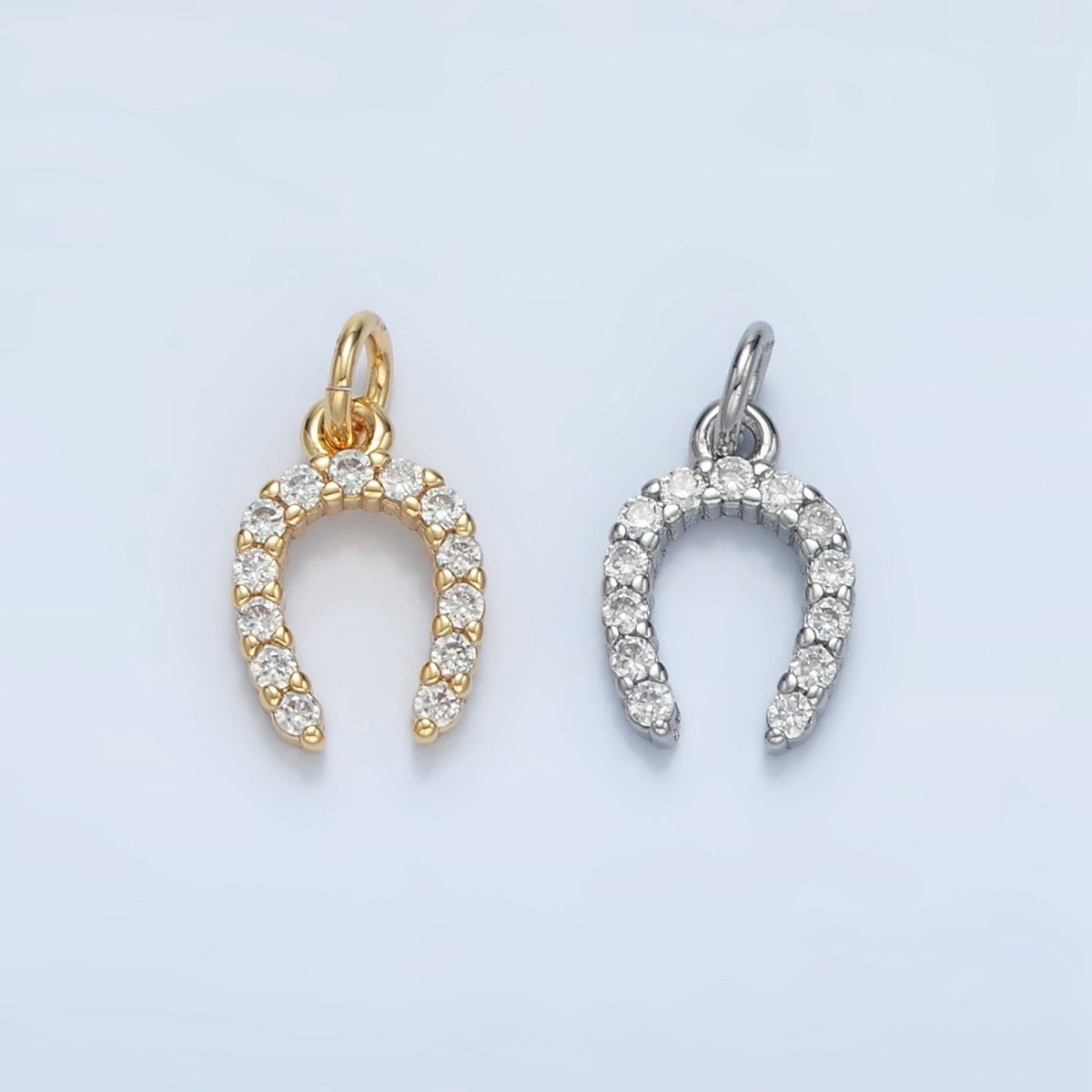 24K Gold Filled Micro Paved CZ Horseshoe Mini Charm in Gold & Silver | X591 - DLUXCA