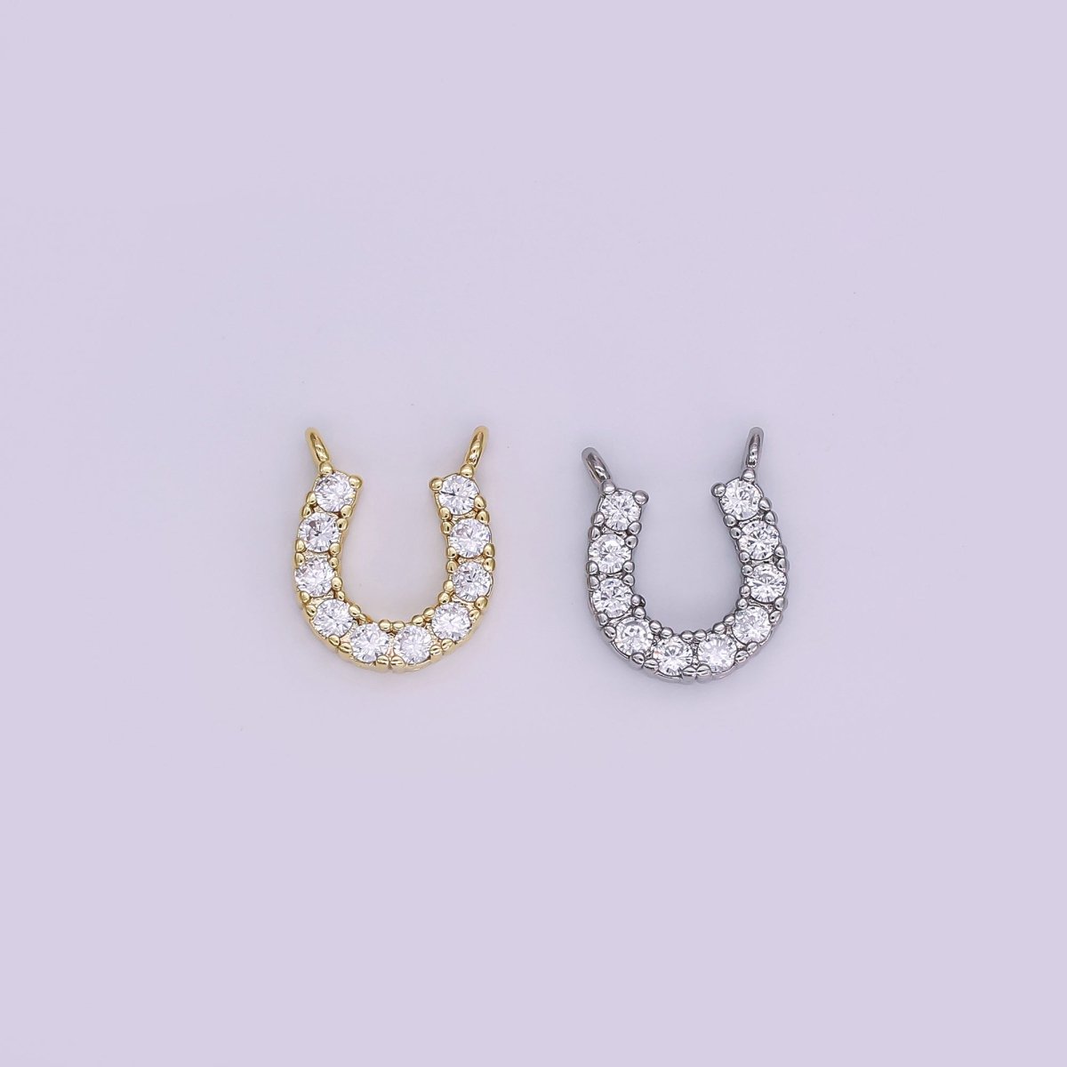 24K Gold Filled Micro Paved CZ Horseshoe Mini Connector in Gold & Silver | Y010 Y023 - DLUXCA