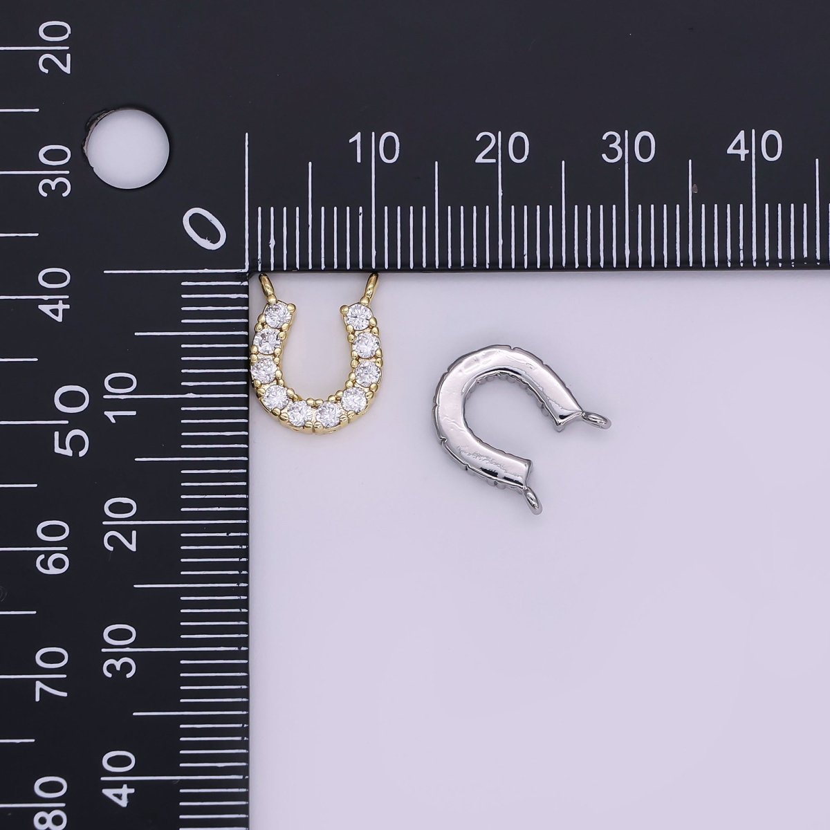 24K Gold Filled Micro Paved CZ Horseshoe Mini Connector in Gold & Silver | Y010 Y023 - DLUXCA