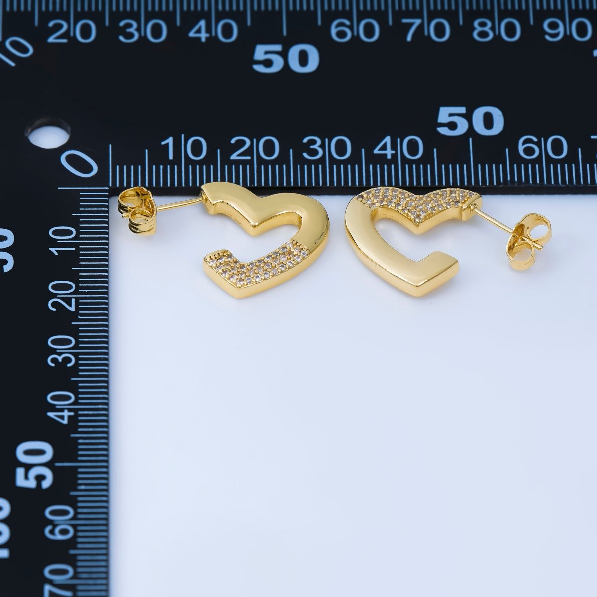 24K Gold Filled Micro Paved CZ Incomplete Love Drop Stud Earrings | AJ - 049 - DLUXCA