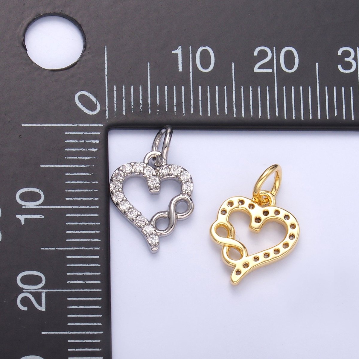 24K Gold Filled Micro Paved CZ Infinite Heart Charm in Gold & Silver | N023 - DLUXCA