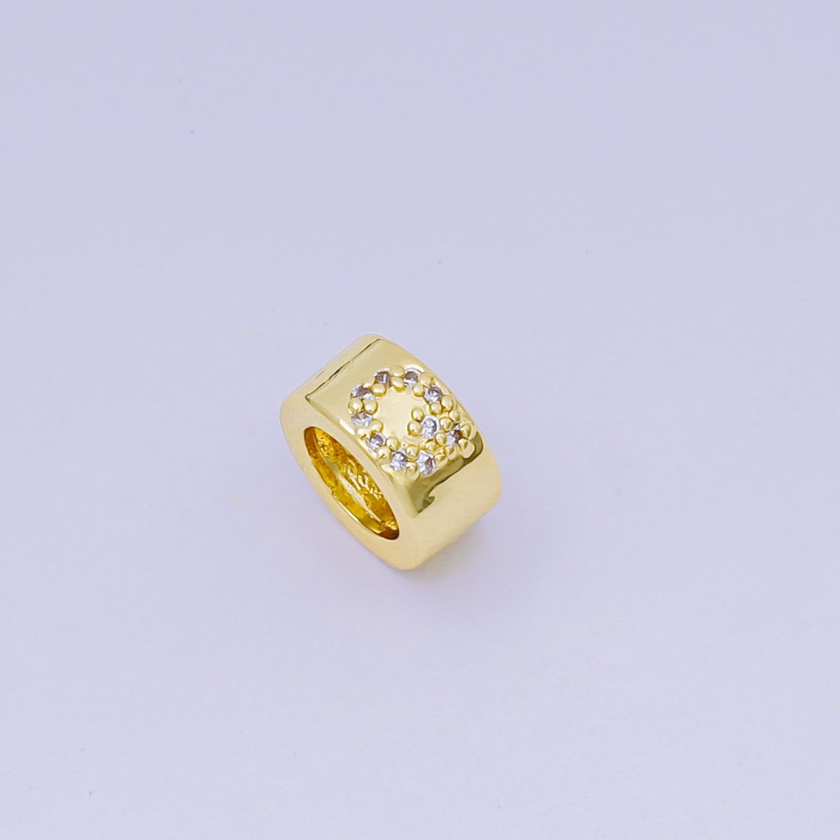 24K Gold Filled Micro Paved CZ Initial Letter Alphabet Rondelle 9mm Bead Spacer | AF - 053 - AF - 065 - DLUXCA