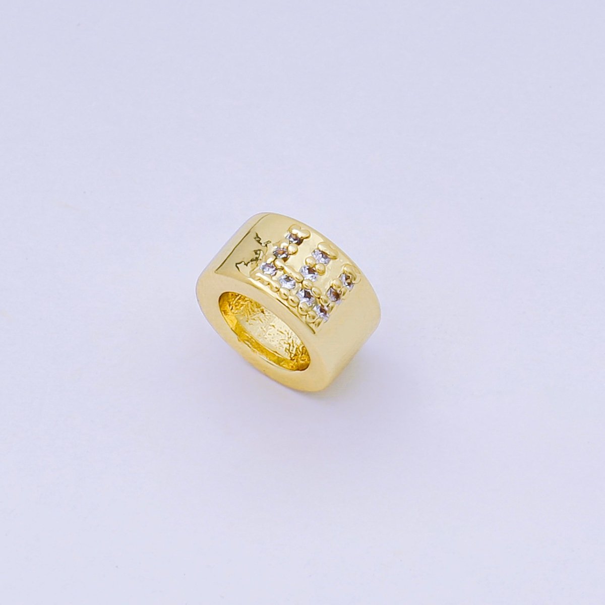 24K Gold Filled Micro Paved CZ Initial Letter Alphabet Rondelle 9mm Bead Spacer | AF - 053 - AF - 065 - DLUXCA