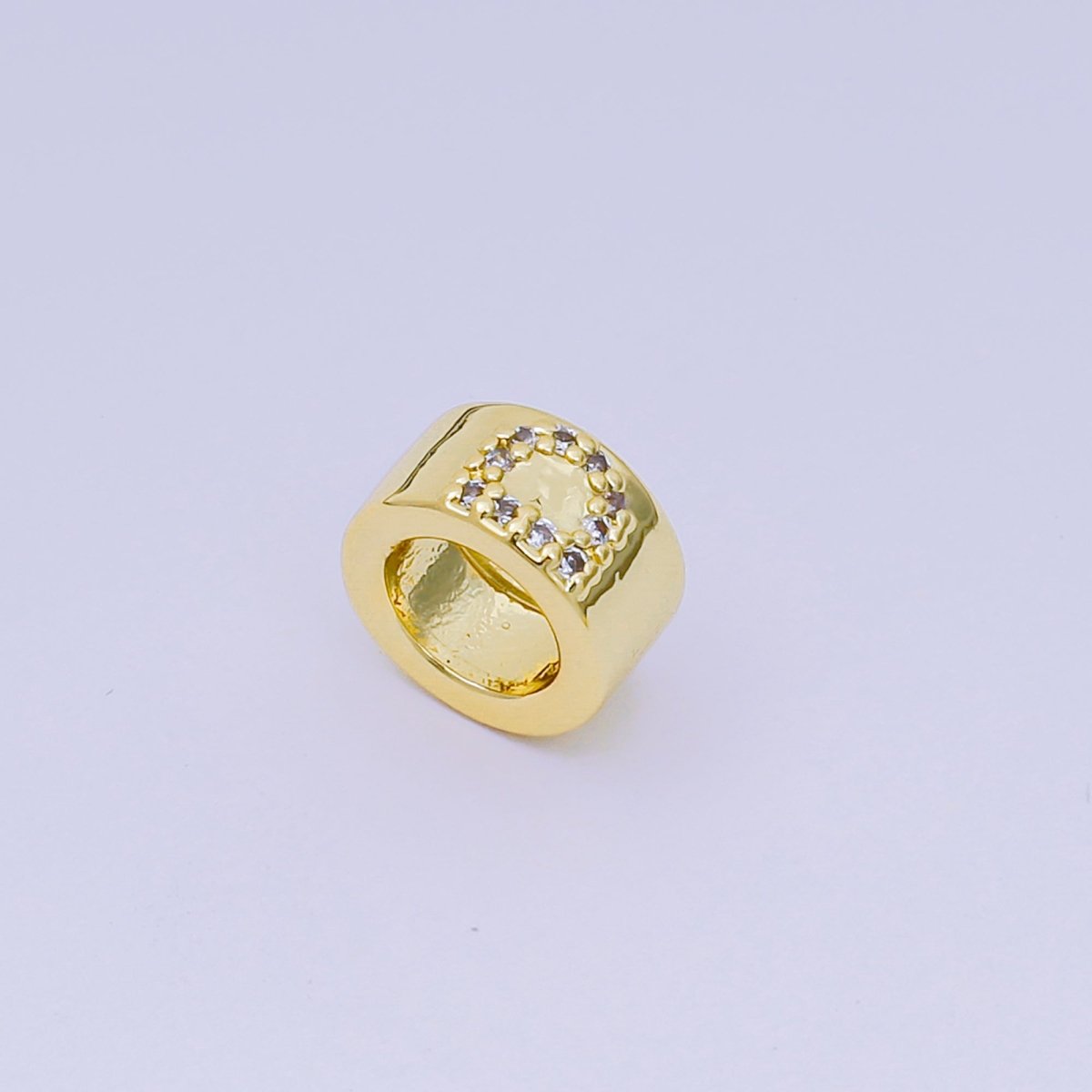 24K Gold Filled Micro Paved CZ Initial Letter Alphabet Rondelle 9mm Bead Spacer | AF - 053 - AF - 065 - DLUXCA