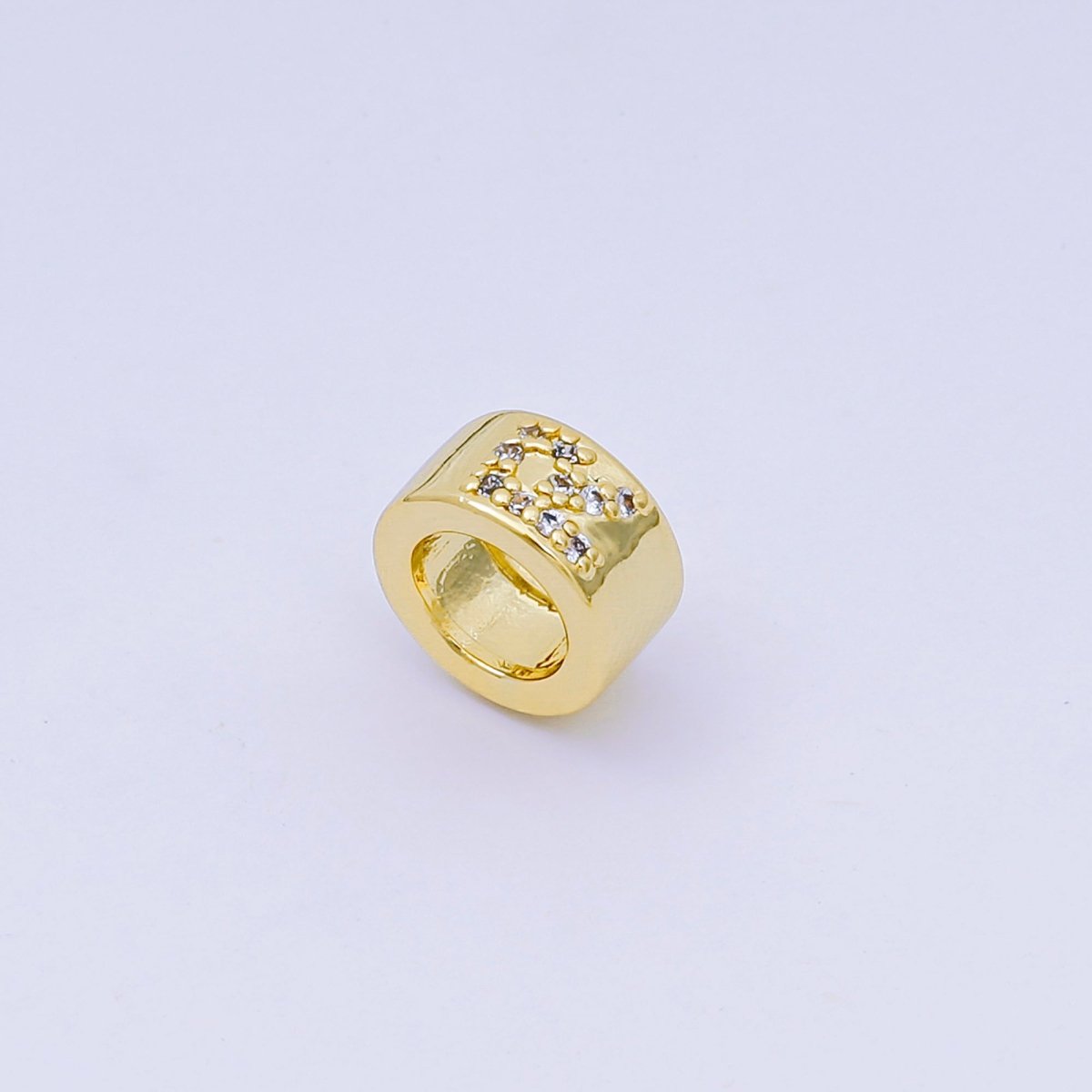 24K Gold Filled Micro Paved CZ Initial Letter Alphabet Rondelle 9mm Bead Spacer | AF - 053 - AF - 065 - DLUXCA