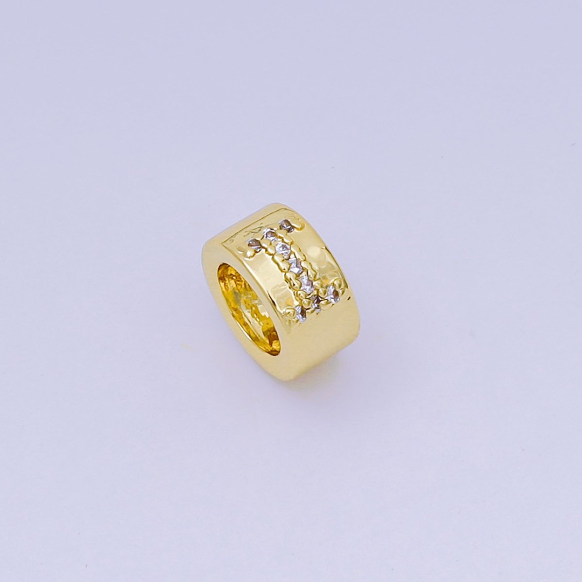 24K Gold Filled Micro Paved CZ Initial Letter Alphabet Rondelle 9mm Bead Spacer | AF - 053 - AF - 065 - DLUXCA