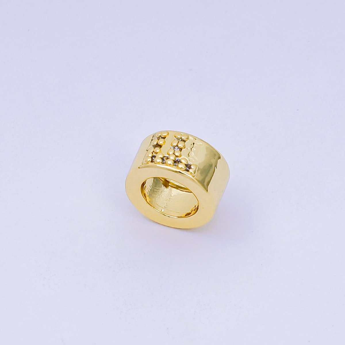 24K Gold Filled Micro Paved CZ Initial Letter Alphabet Rondelle 9mm Bead Spacer | AF - 053 - AF - 065 - DLUXCA