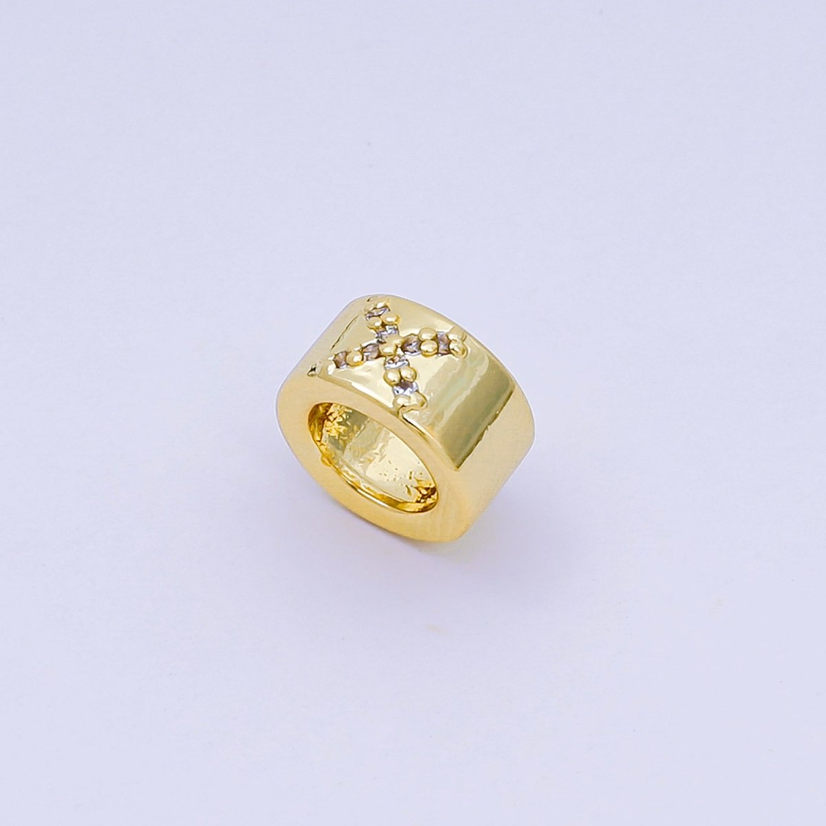 24K Gold Filled Micro Paved CZ Initial Letter Alphabet Rondelle 9mm Bead Spacer | AF - 053 - AF - 065 - DLUXCA