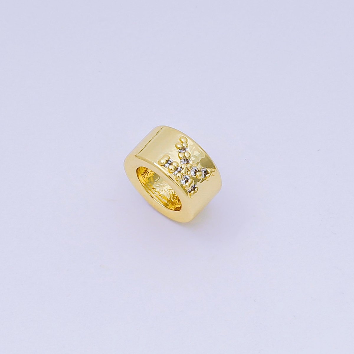 24K Gold Filled Micro Paved CZ Initial Letter Alphabet Rondelle 9mm Bead Spacer | AF - 053 - AF - 065 - DLUXCA