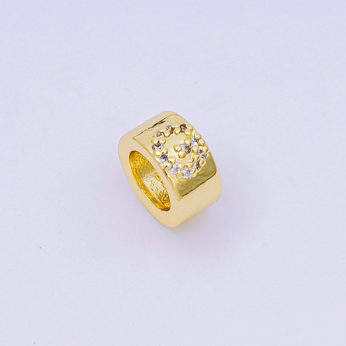 24K Gold Filled Micro Paved CZ Initial Letter Alphabet Rondelle 9mm Bead Spacer | AF - 053 - AF - 065 - DLUXCA