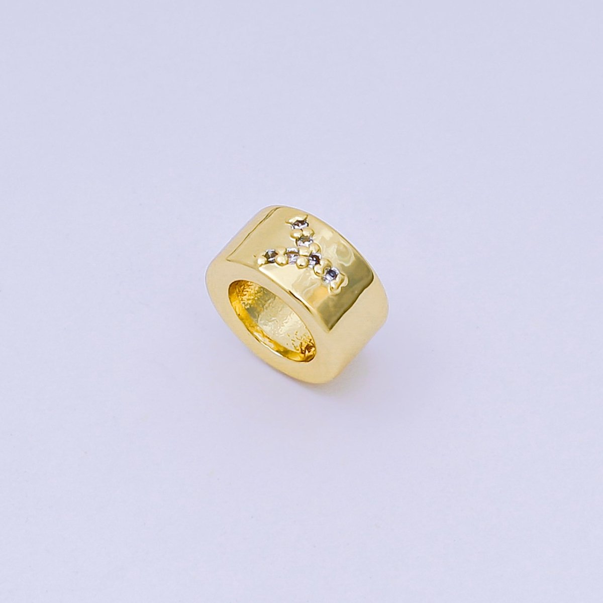 24K Gold Filled Micro Paved CZ Initial Letter Alphabet Rondelle 9mm Bead Spacer | AF - 053 - AF - 065 - DLUXCA