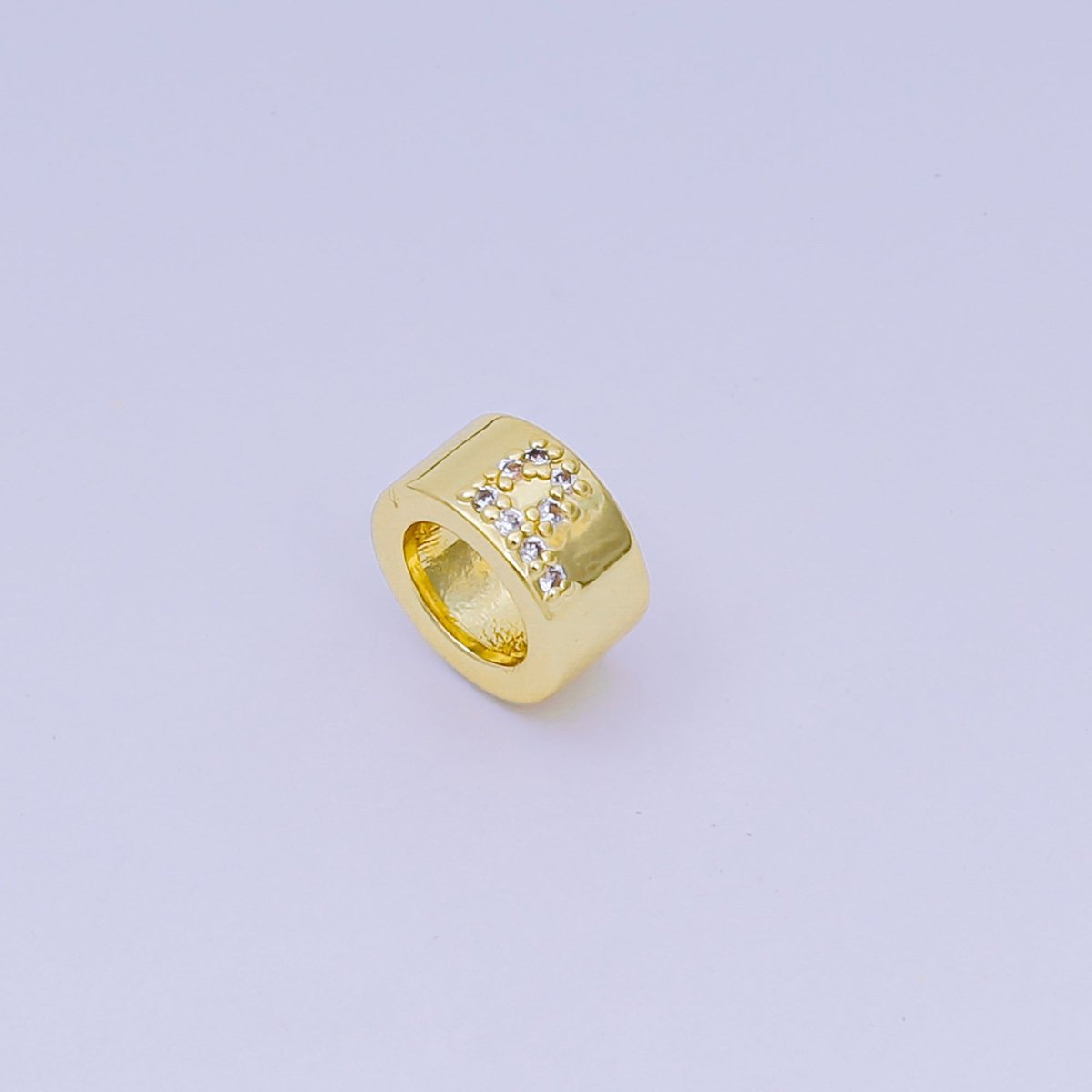 24K Gold Filled Micro Paved CZ Initial Letter Alphabet Rondelle 9mm Bead Spacer | AF - 053 - AF - 065 - DLUXCA