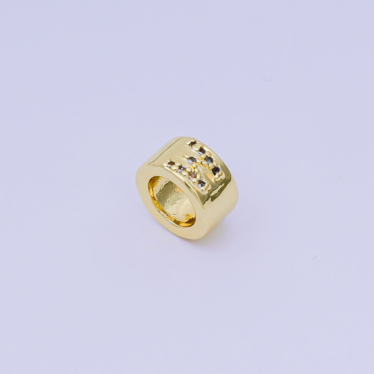 24K Gold Filled Micro Paved CZ Initial Letter Alphabet Rondelle 9mm Bead Spacer | AF - 053 - AF - 065 - DLUXCA